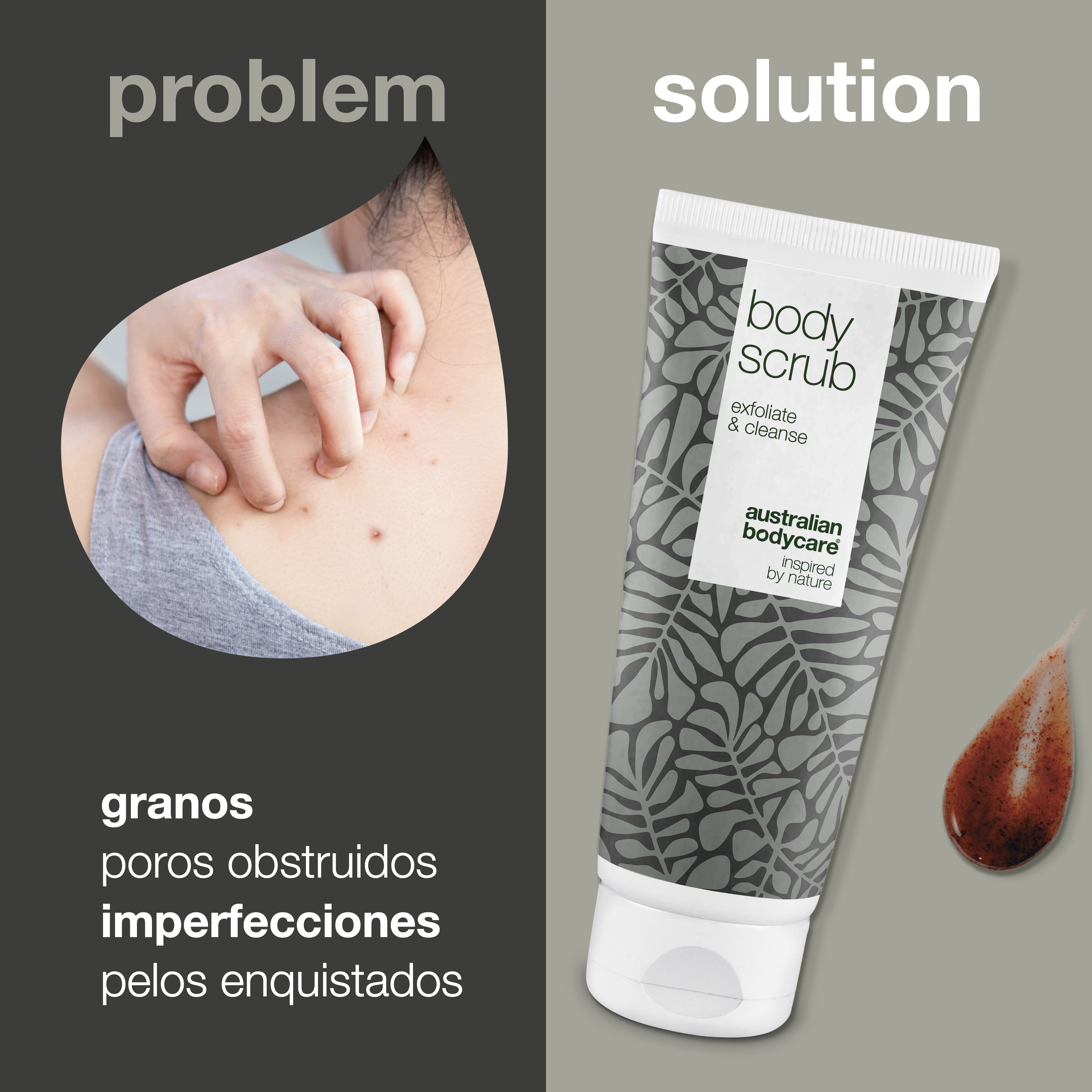 Exfoliante corporal de árbol de té para manchas y piel congestionada — Exfoliante de limpieza profunda con aceite de árbol de té 100% natural, también para uso íntimo