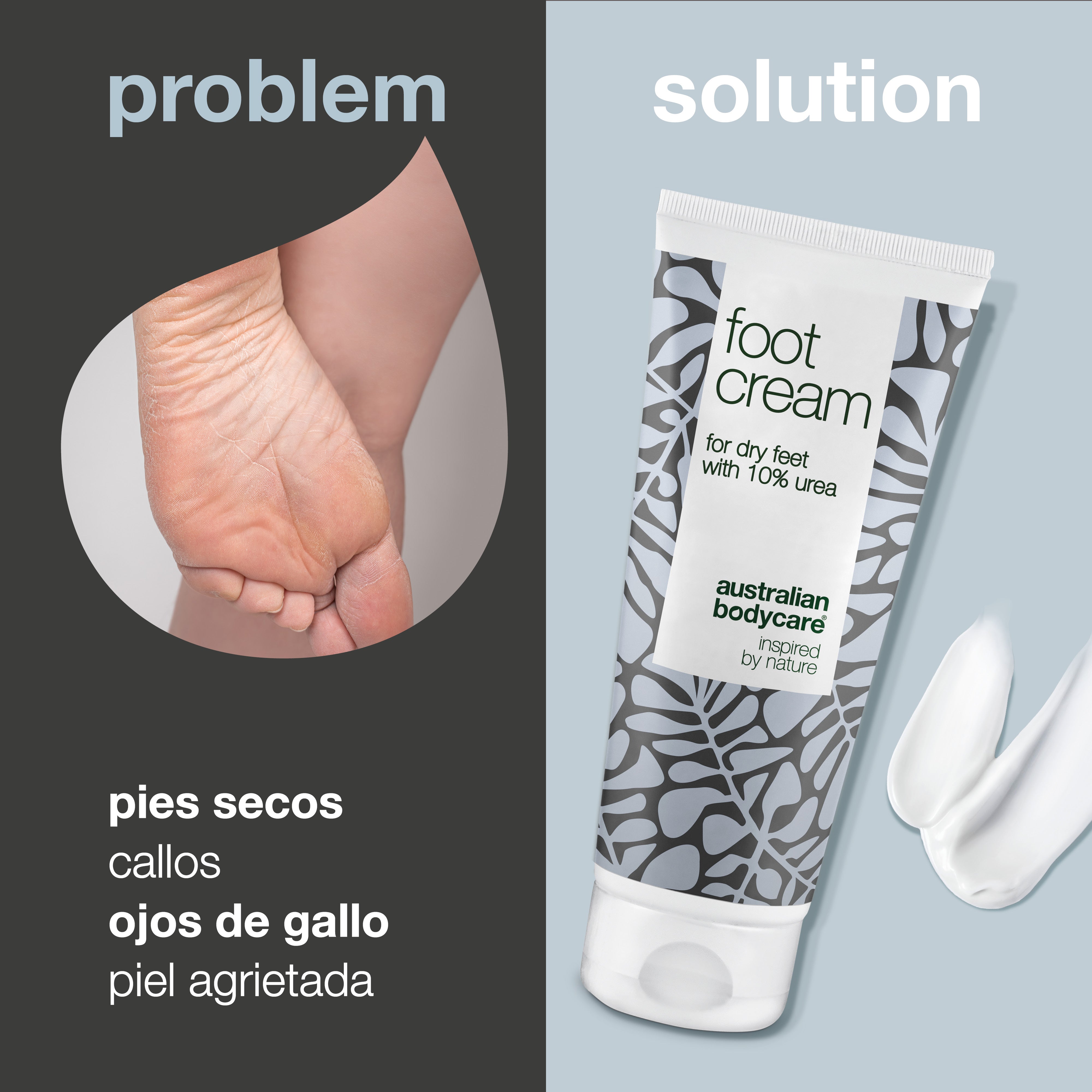 Crema para pies con 10% de urea para pies secos — Crema nutritiva para pies secos con aceite de árbol de té 100% natural
