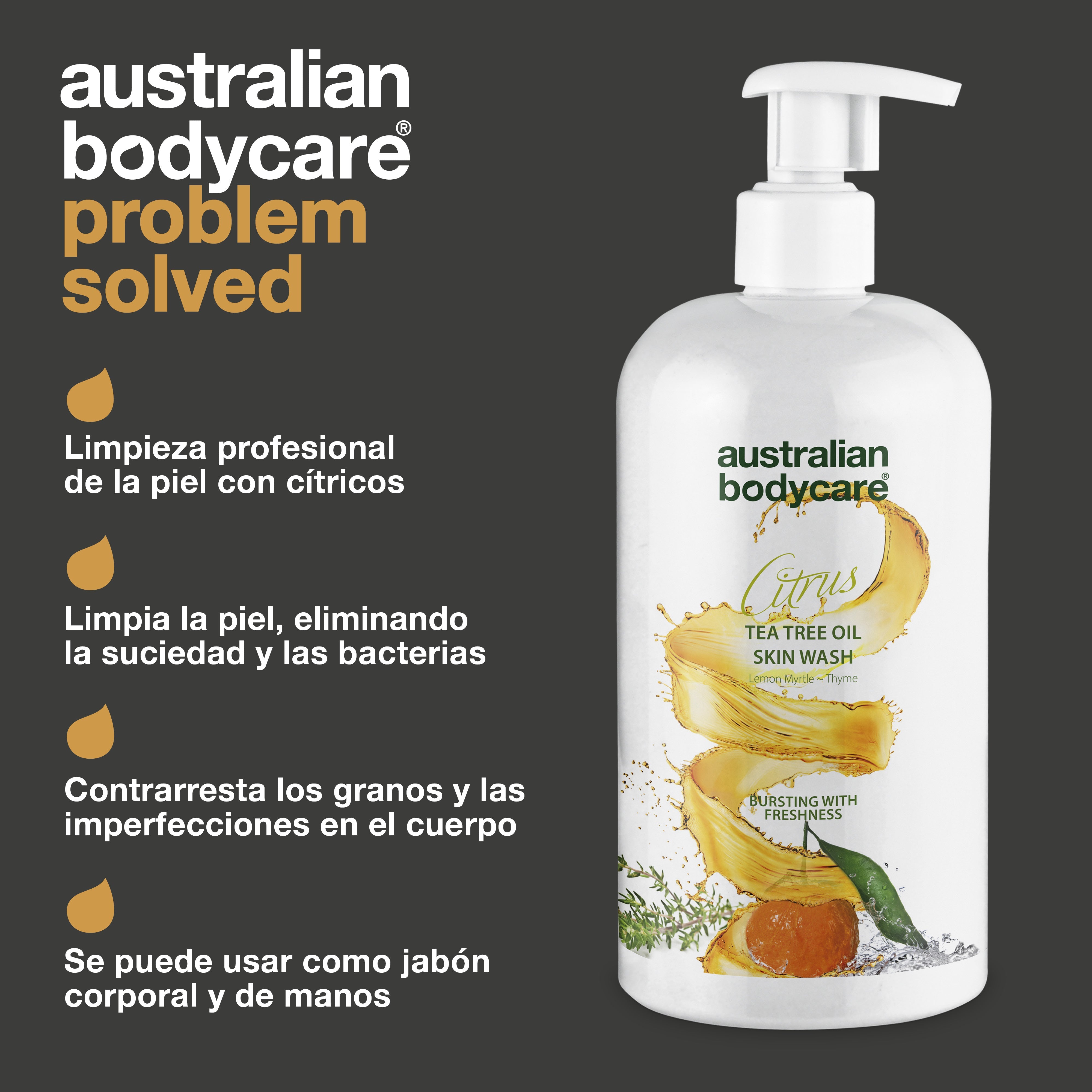 Gel de baño profesional con cítricos: gel de baño profesional con aceite de árbol de té y cítricos para uso diario