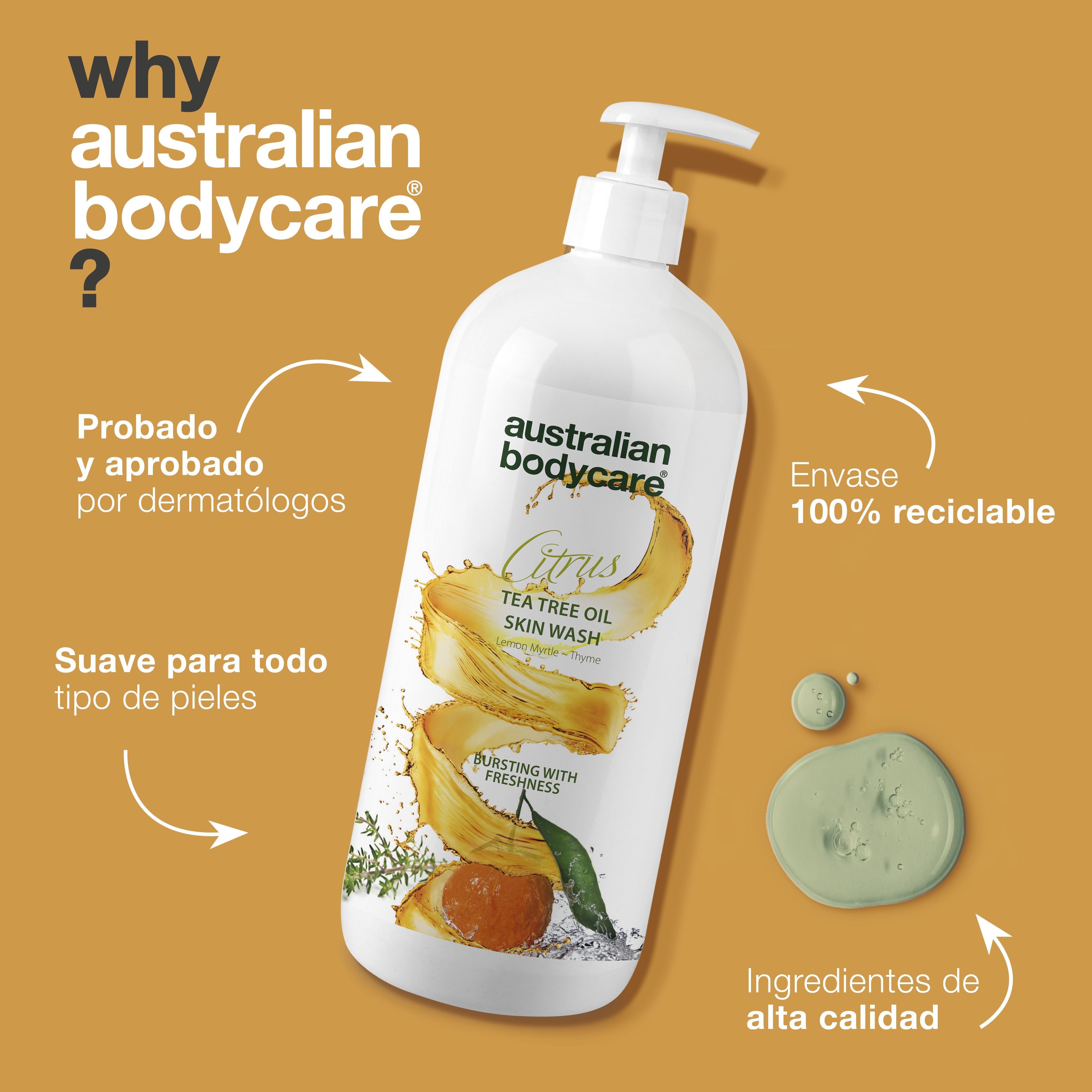Gel de baño profesional con cítricos: gel de baño profesional con aceite de árbol de té y cítricos para uso diario