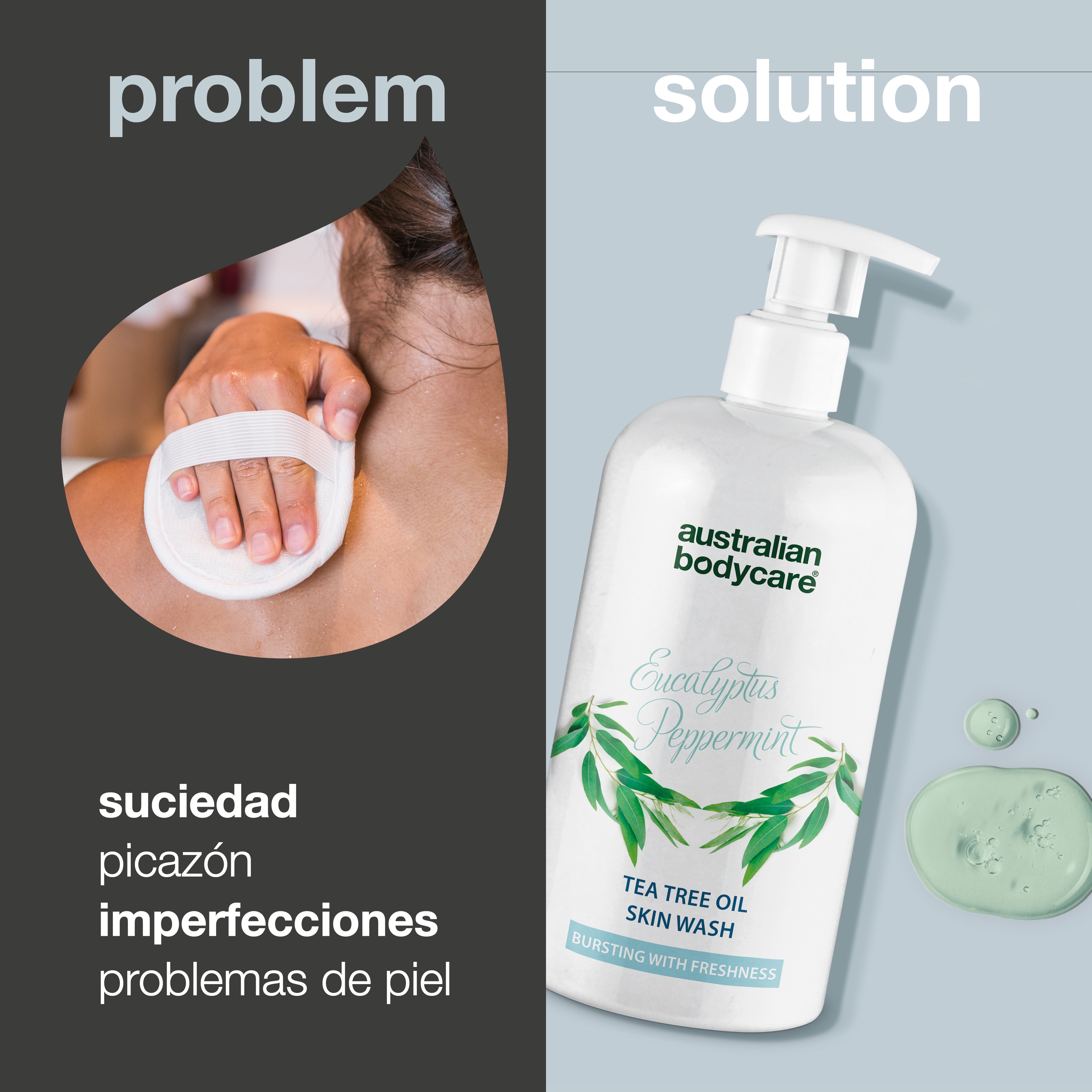 Professional Eucalyptus Skin Wash — Gel de ducha para uso profesional, con aceite natural de árbol de té y eucalipto australiano