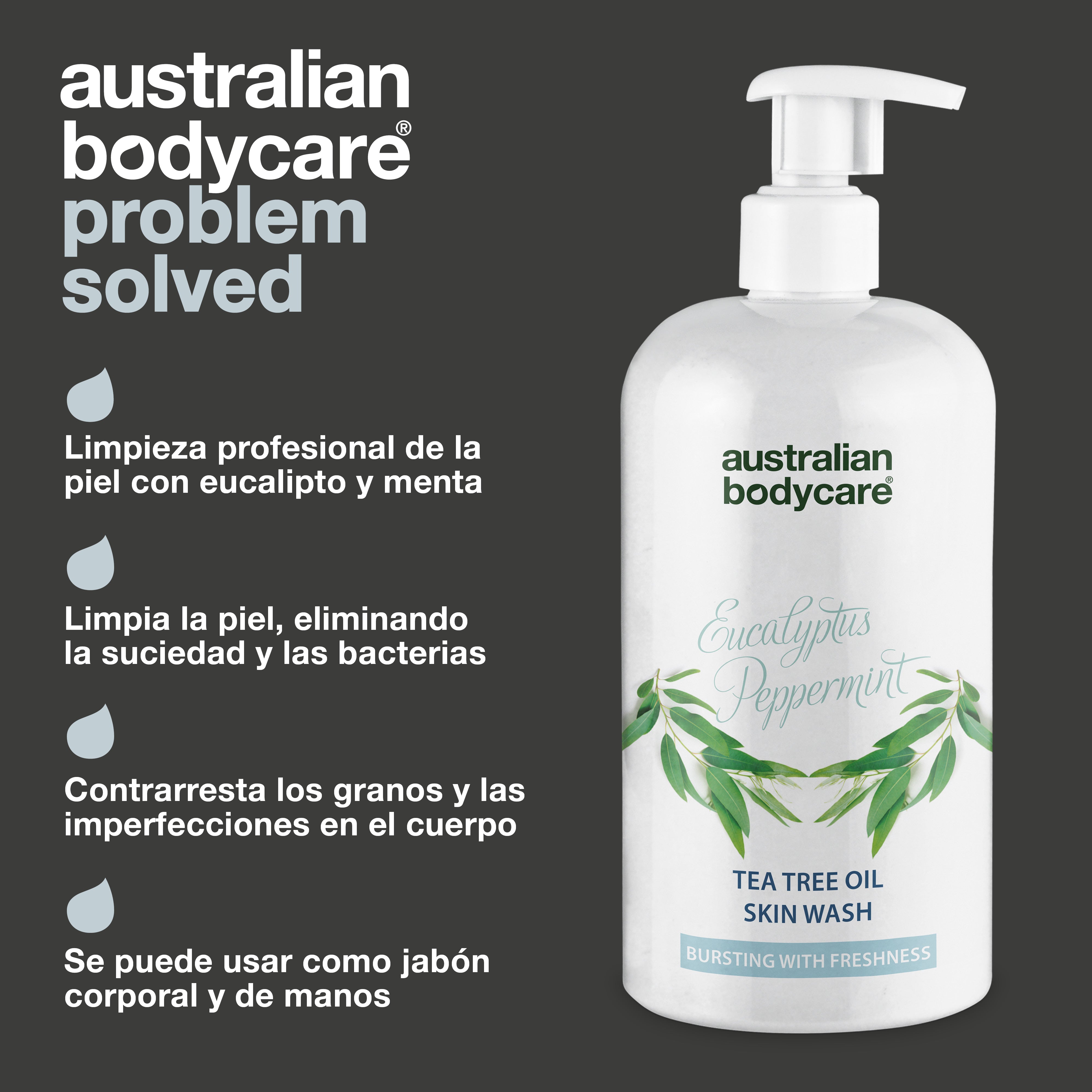 Professional Eucalyptus Skin Wash — Gel de ducha para uso profesional, con aceite natural de árbol de té y eucalipto australiano