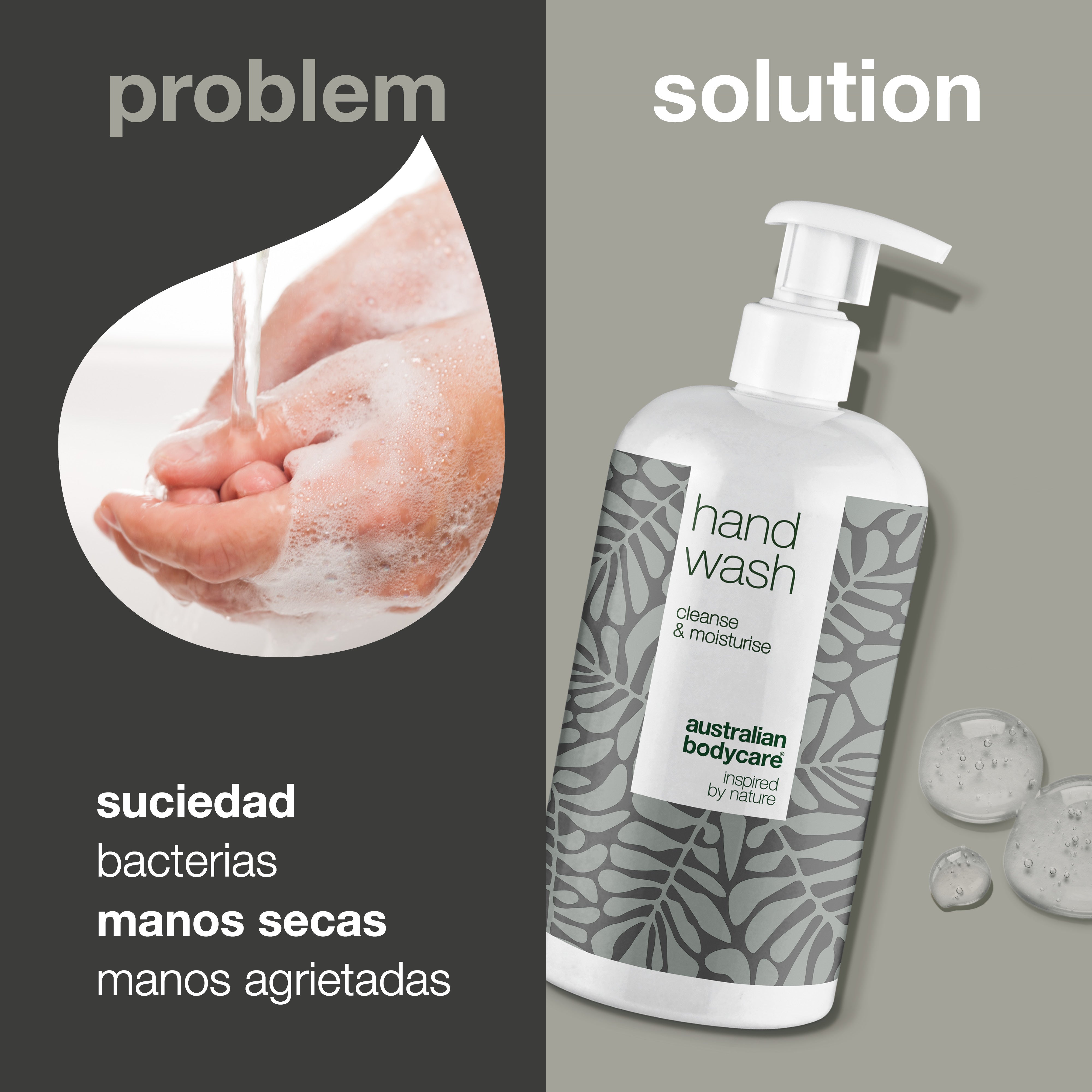 Jabón de manos líquido para manos secas con aceite de árbol de té: jabón de manos líquido para una limpieza eficaz de bacterias y suciedad