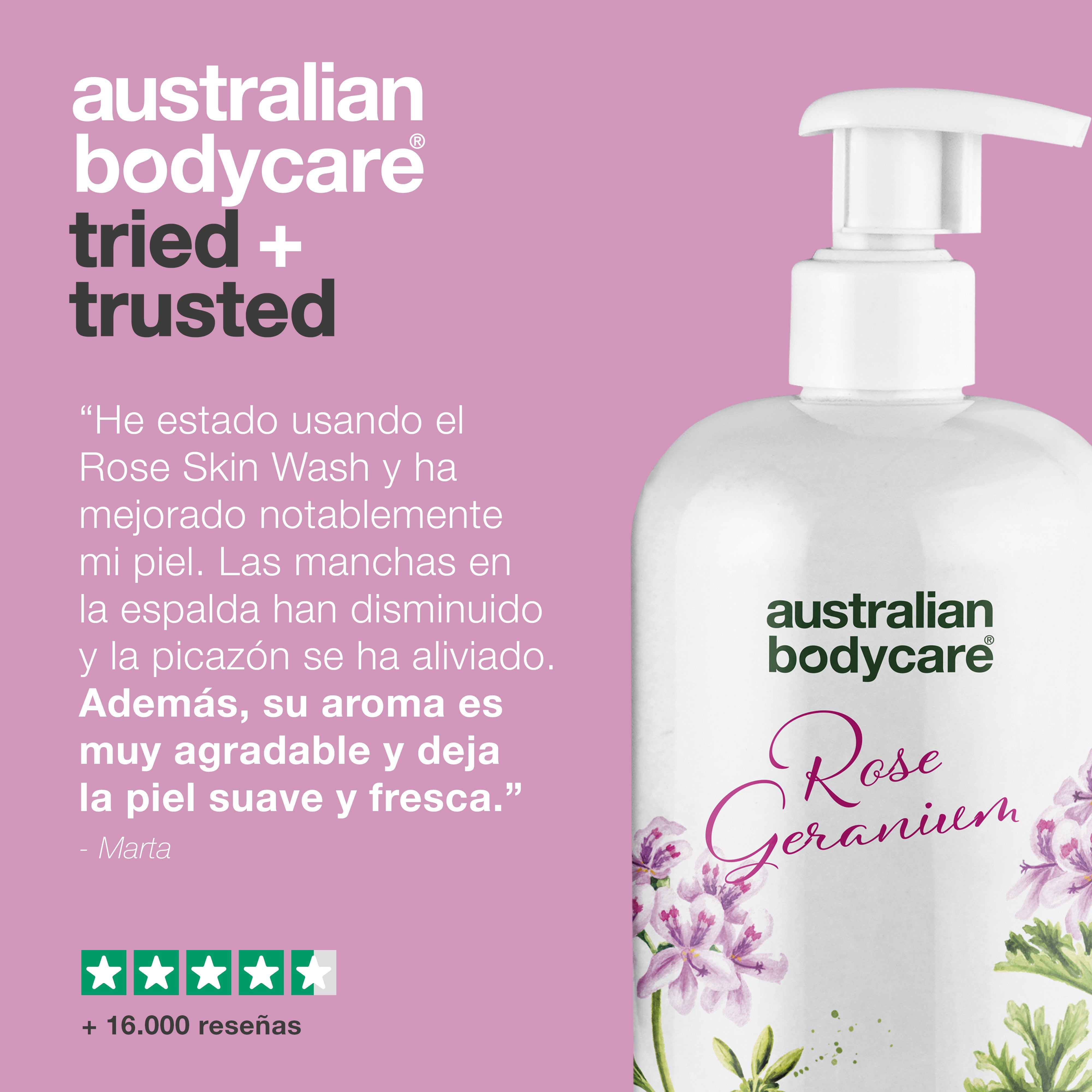 Professional Rose Skin Wash: gel de ducha de limpieza profunda con aceite de árbol de té y geranio rosa