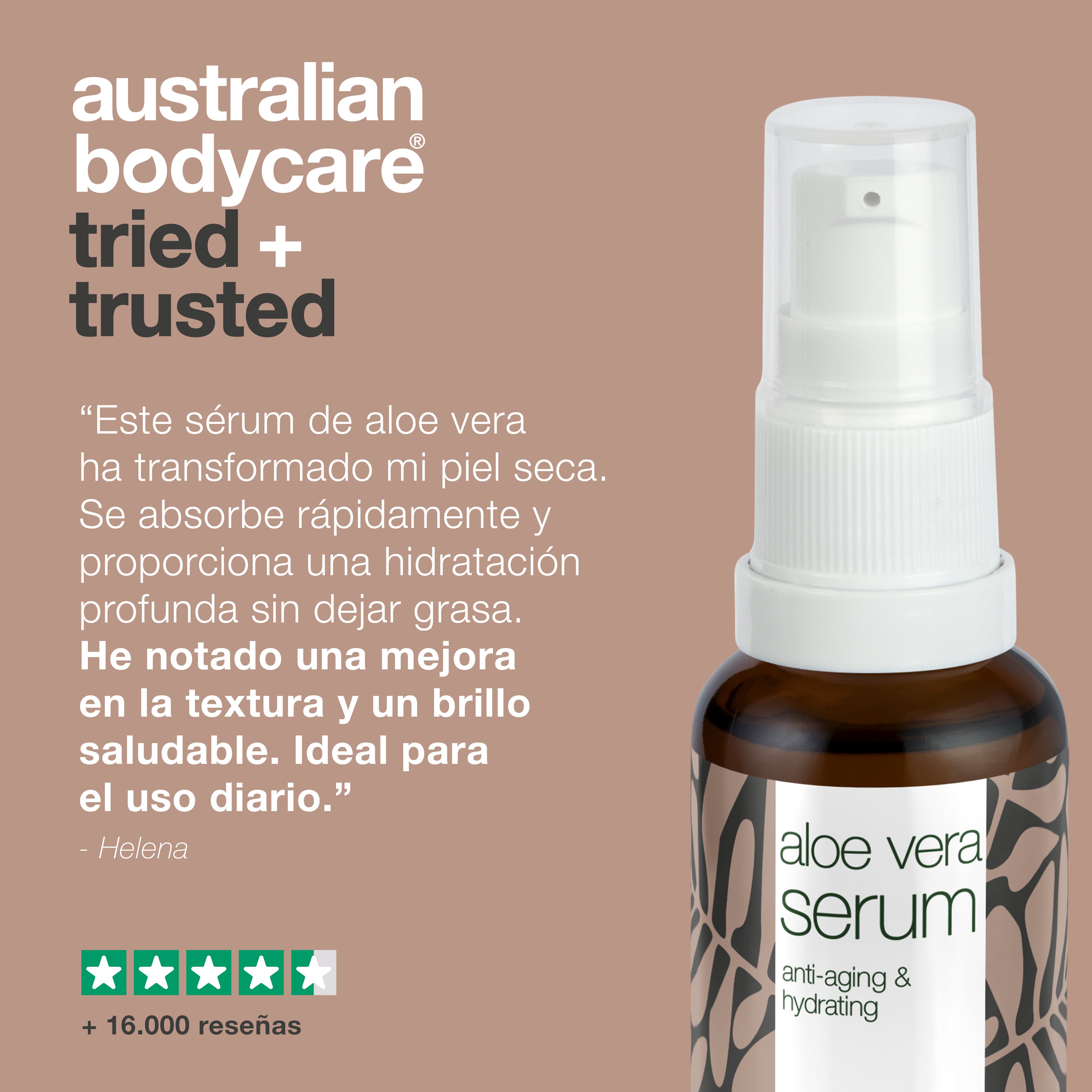 Aloe vera, suero hidratante y antienvejecimiento con vitamina C, E, F — Suero hidratante con aloe vera, aceite de árbol de té y ácido hialurónico para pieles secas y envejecidas