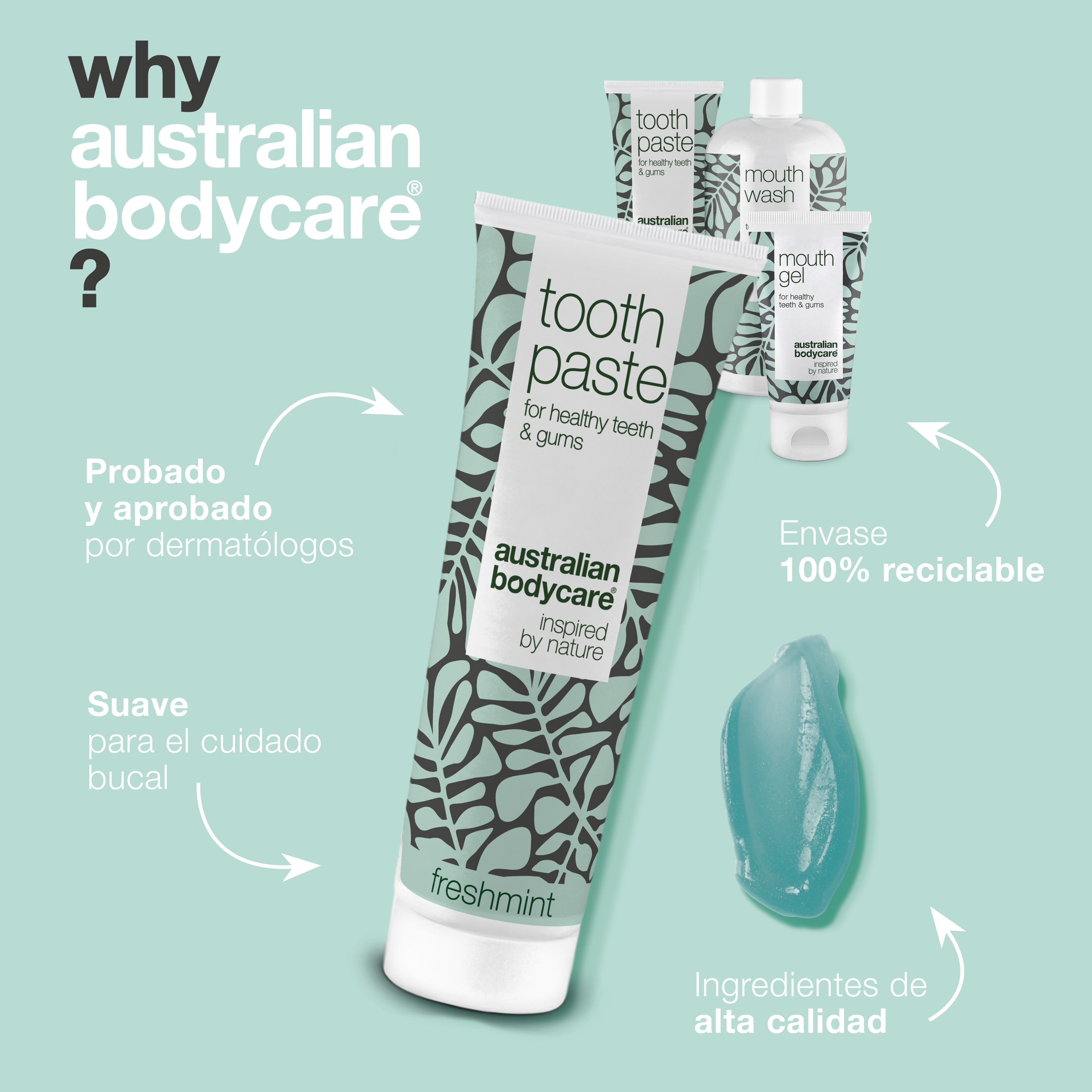 Kit de cuidado bucal con 4 productos con Aceite de Árbol de Té — Para el cuidado diario de aftas bucales, enfermedad periodontal y gingivitis