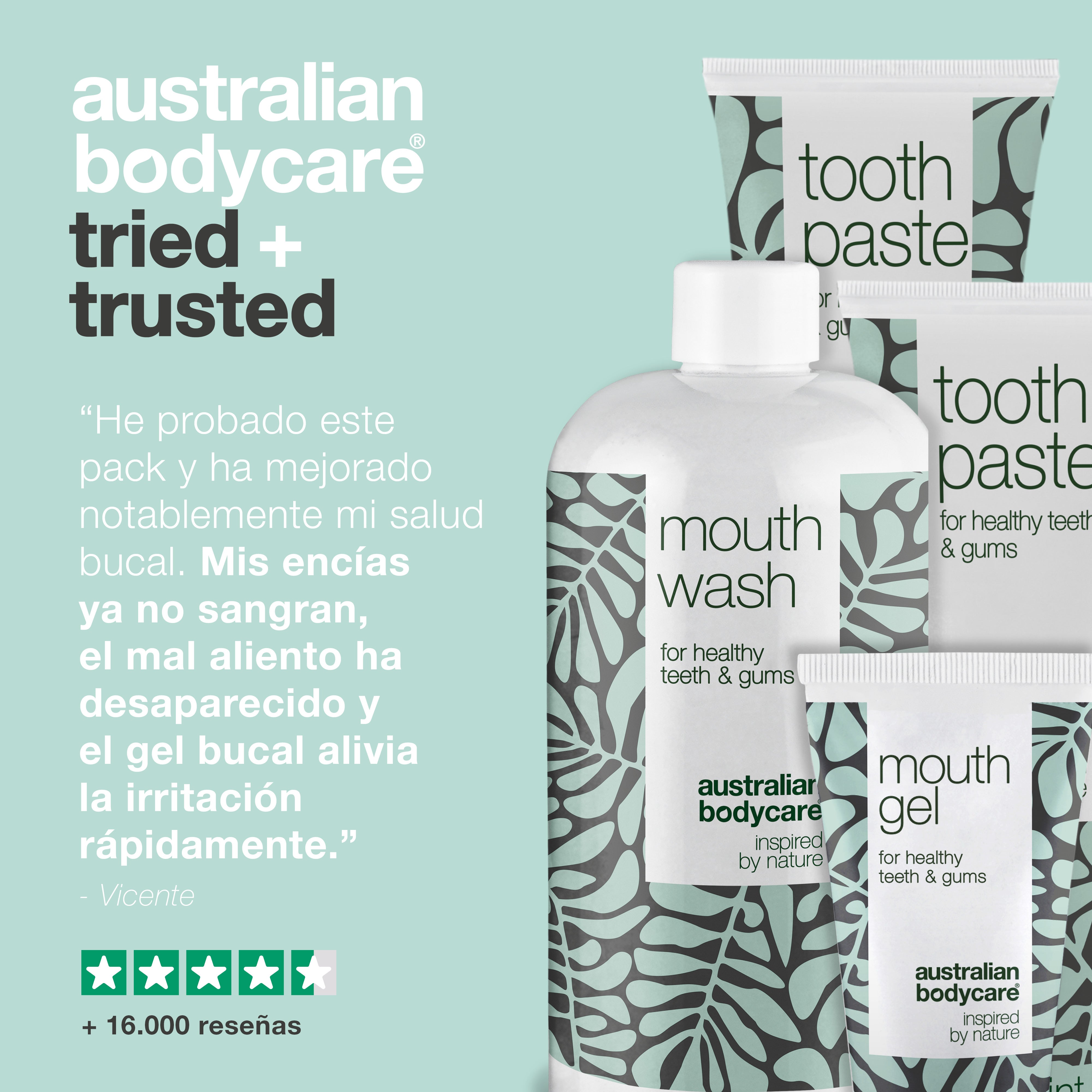 Kit de cuidado bucal con 4 productos con Aceite de Árbol de Té — Para el cuidado diario de aftas bucales, enfermedad periodontal y gingivitis