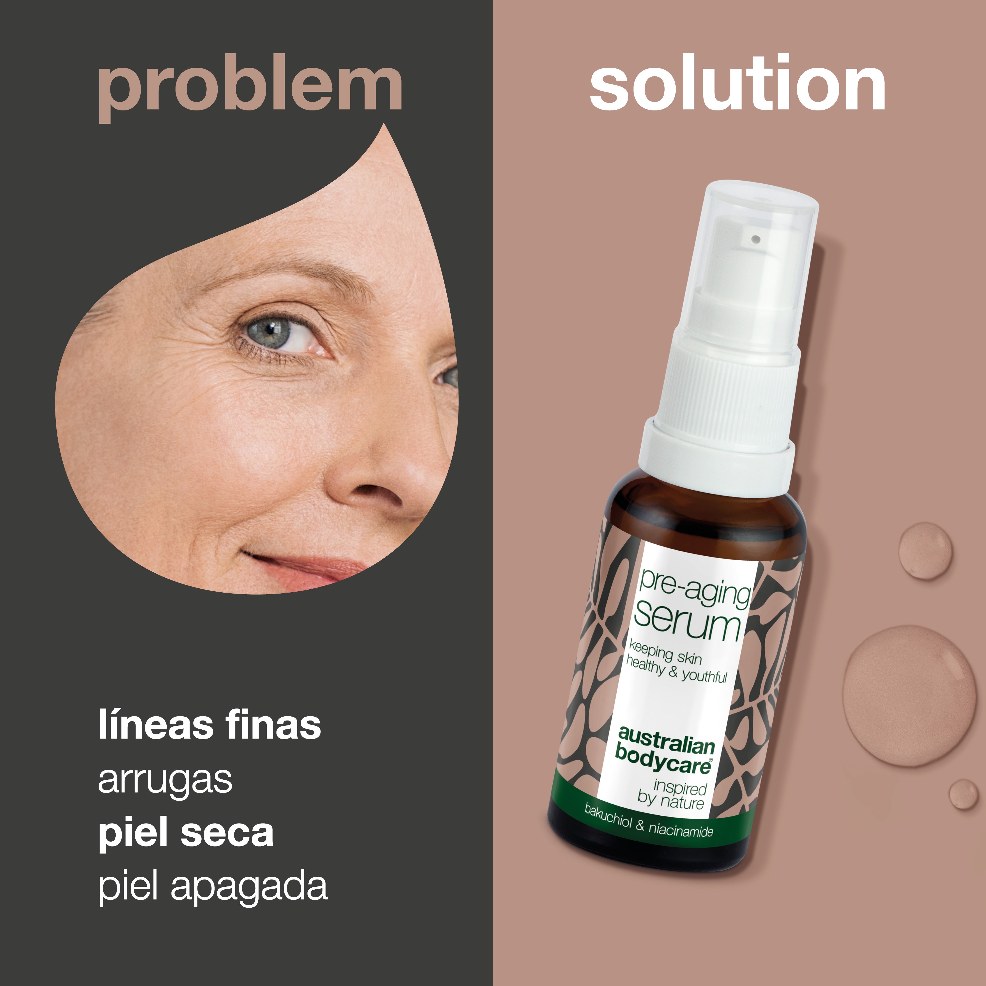 Sérum facial preenvejecimiento para prevenir líneas finas y arrugas — Sérum facial con ácido hialurónico, péptidos y cafeína para prevenir signos de envejecimiento