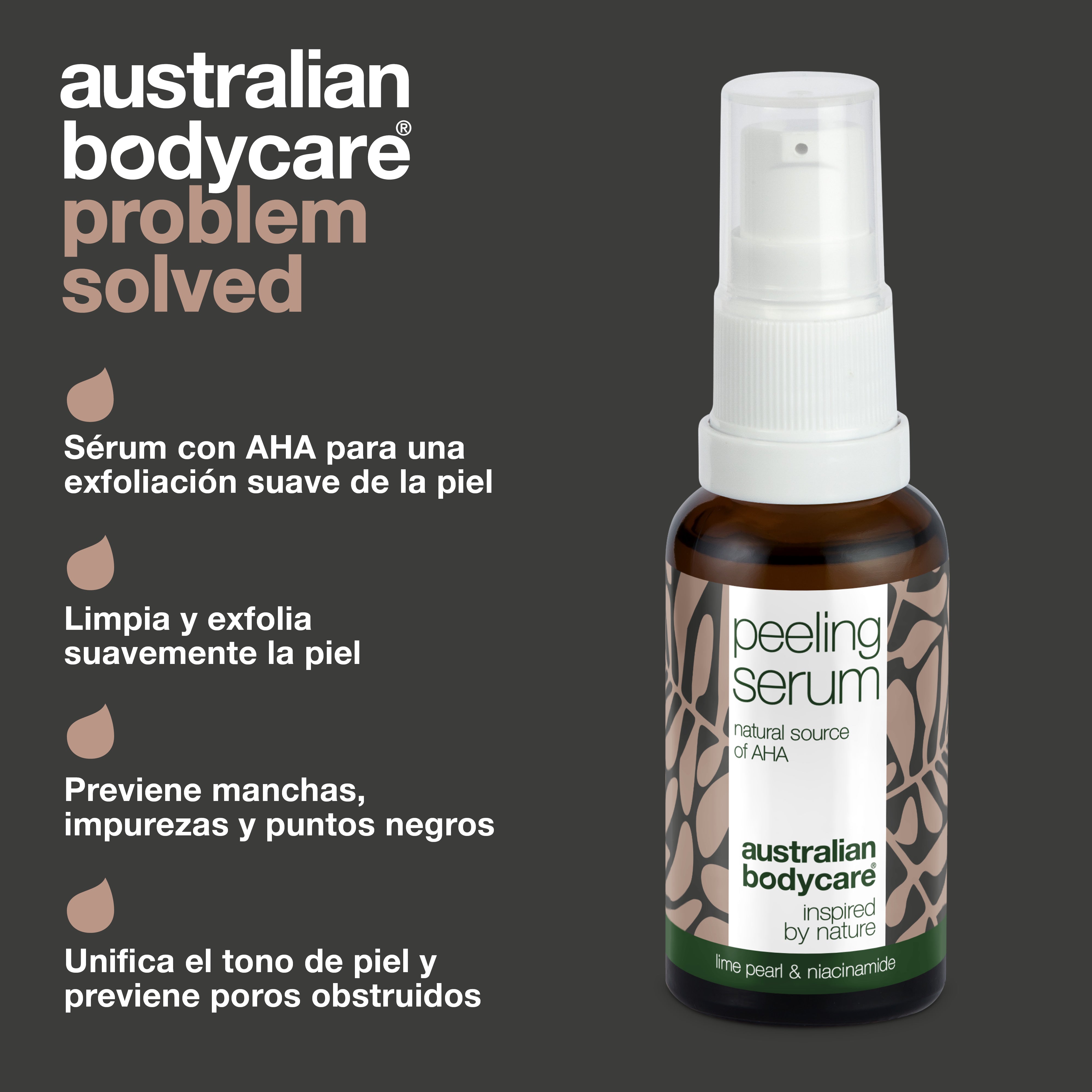 Suero exfoliante con AHA para una exfoliación suave de la piel: suero exfoliante natural con ácido frutal AHA, aceite de árbol de té y niacinamida