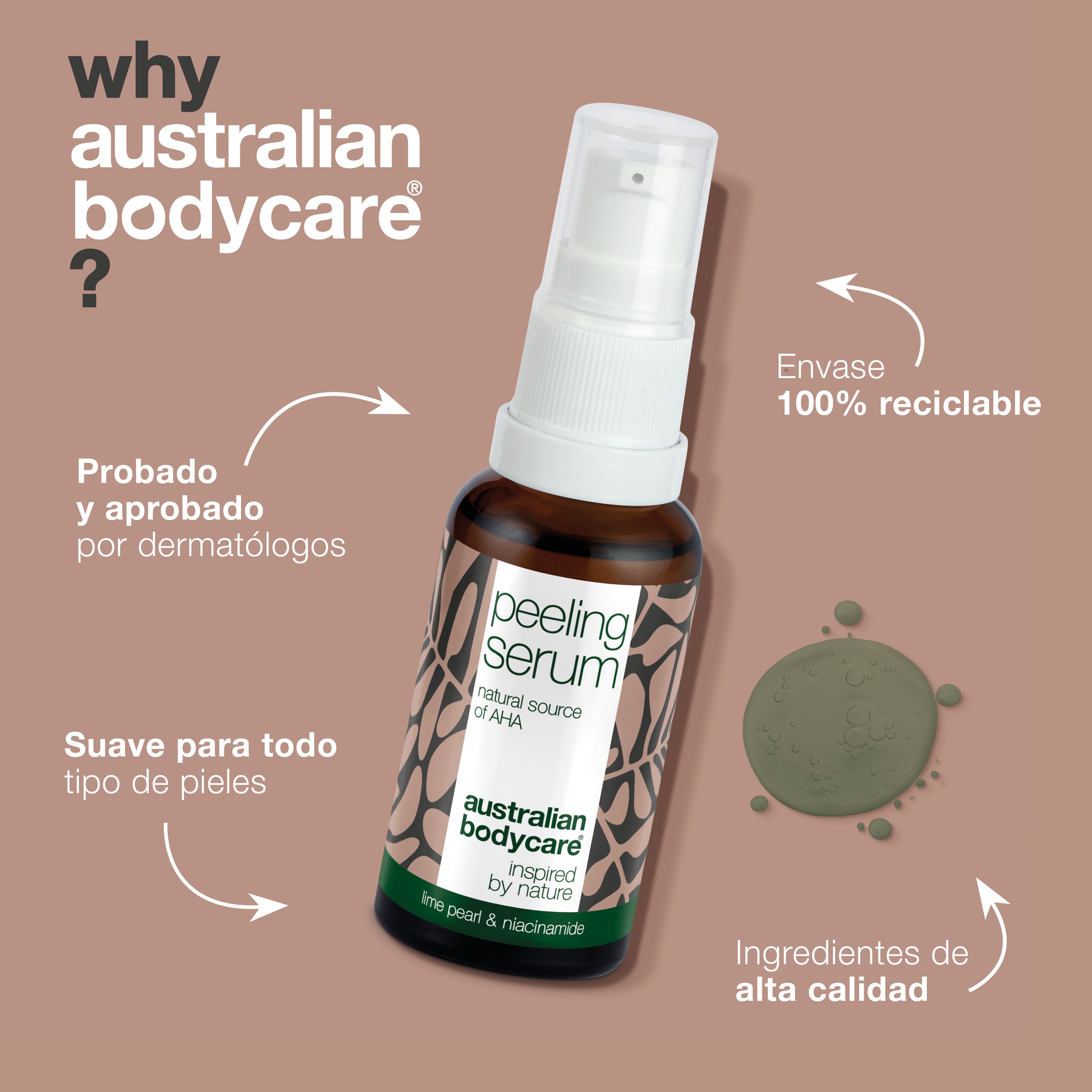 Suero exfoliante con AHA para una exfoliación suave de la piel: suero exfoliante natural con ácido frutal AHA, aceite de árbol de té y niacinamida