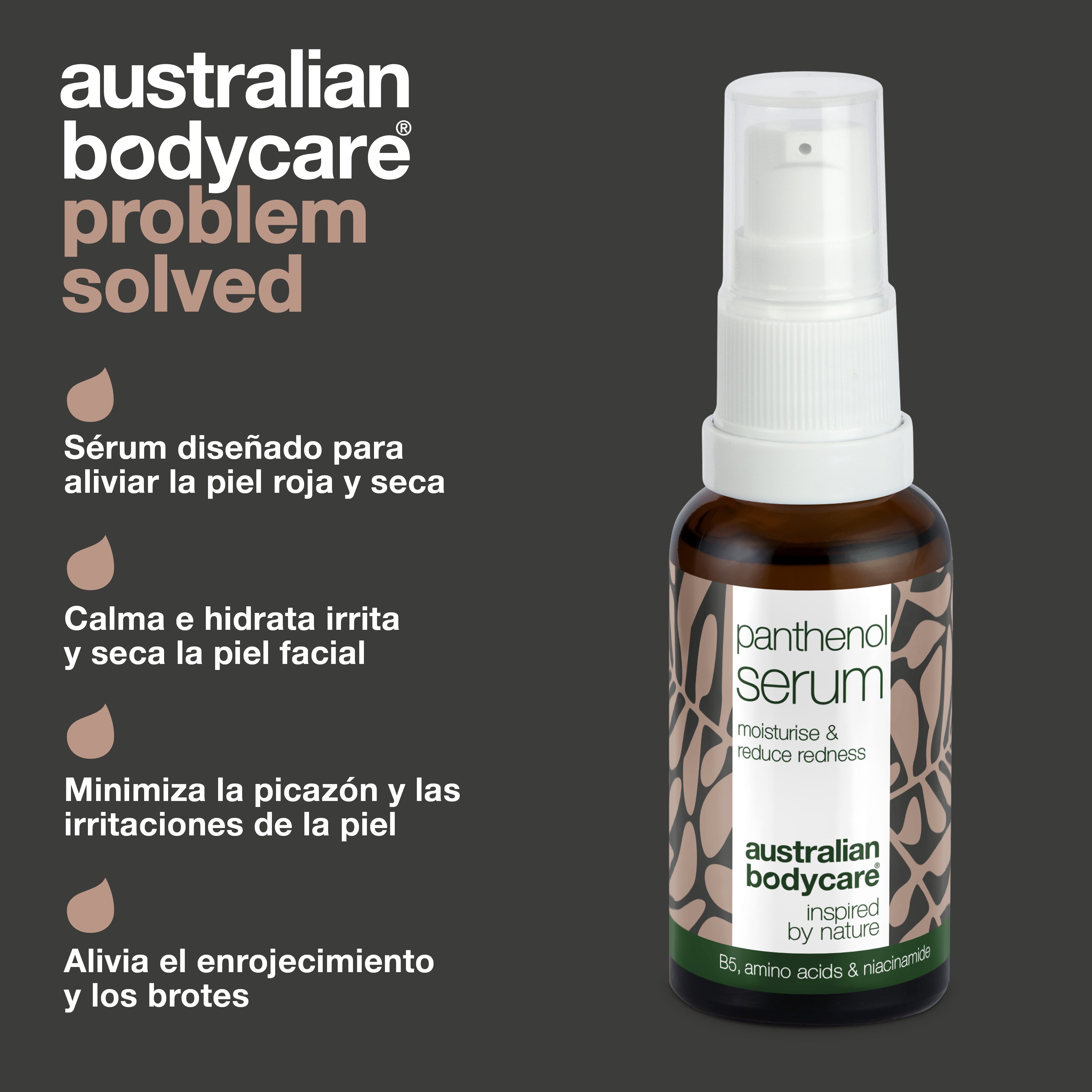 Suero de pantenol para pieles enrojecidas y secas - Fórmula calmante natural: calma e hidrata la piel del rostro seca e irritada con activos naturales. Reduce el enrojecimiento y la picazón para un cutis más saludable.