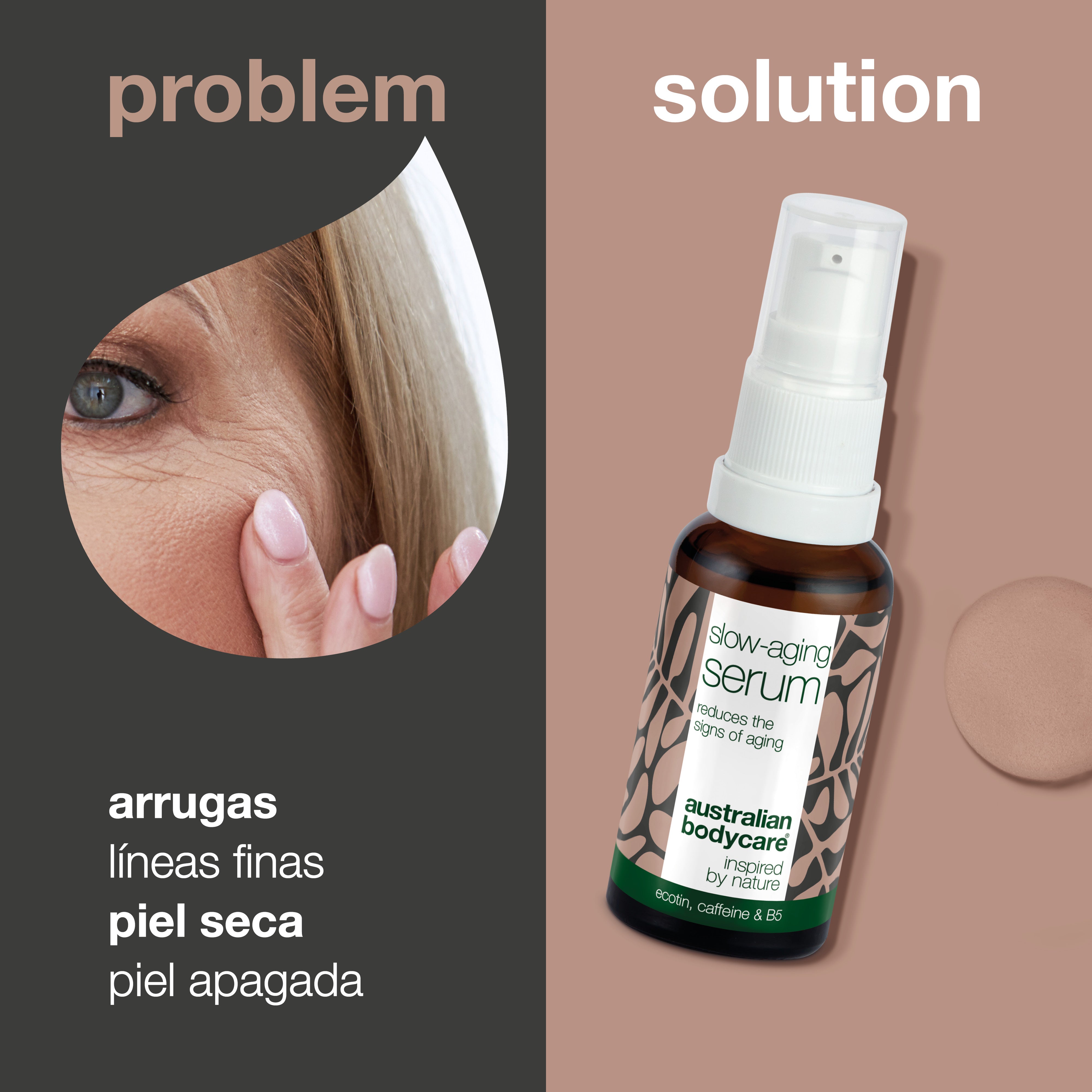 Suero antienvejecimiento para arrugas y piel madura (50+) — Suero facial con B5, péptidos, antioxidantes y cafeína contra las arrugas