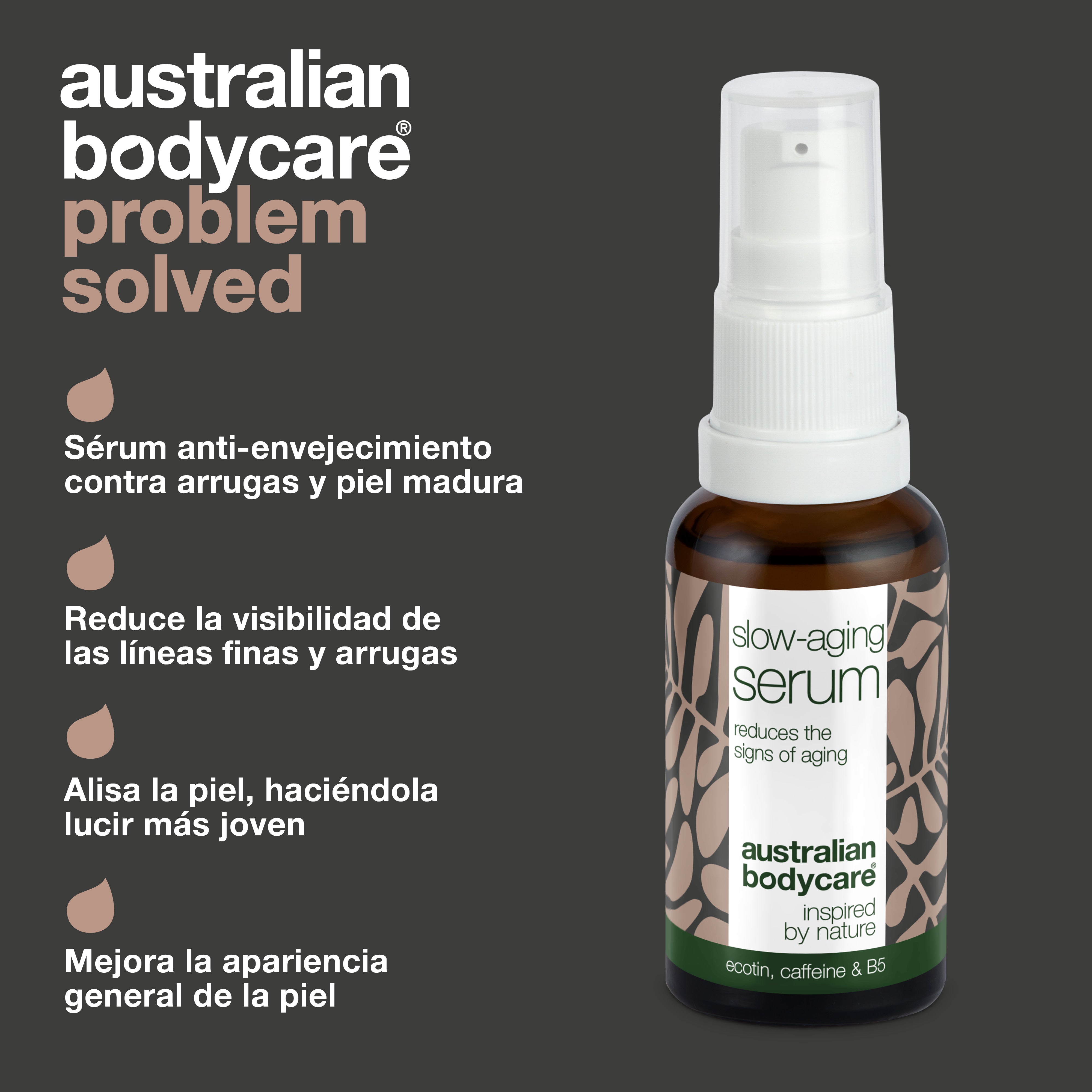 Suero antienvejecimiento para arrugas y piel madura (50+) — Suero facial con B5, péptidos, antioxidantes y cafeína contra las arrugas