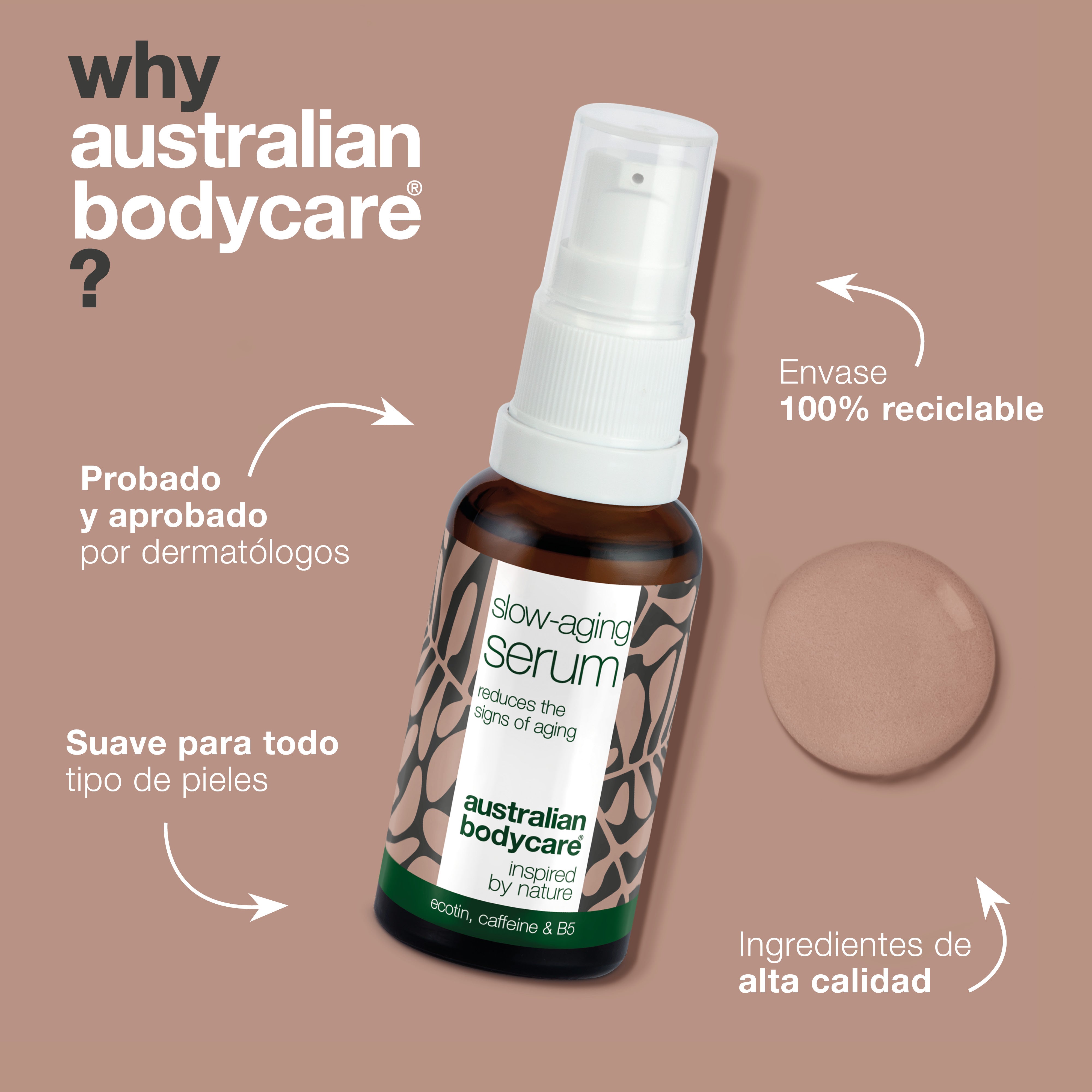 Suero antienvejecimiento para arrugas y piel madura (50+) — Suero facial con B5, péptidos, antioxidantes y cafeína contra las arrugas