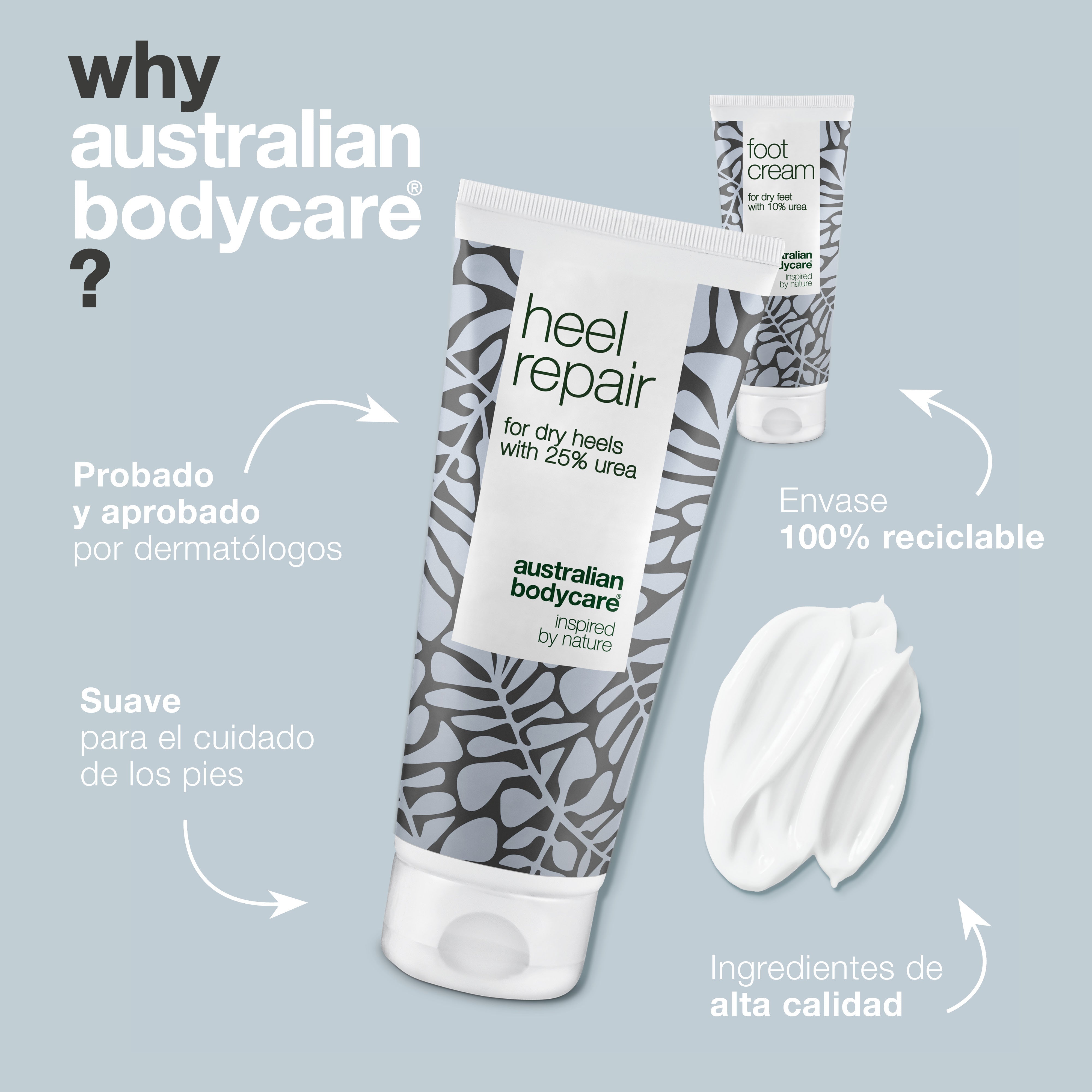 2 productos para durezas de pies y talones — Crema para pies y talones con urea y aceite de árbol de té para durezas de pies y grietas en talones