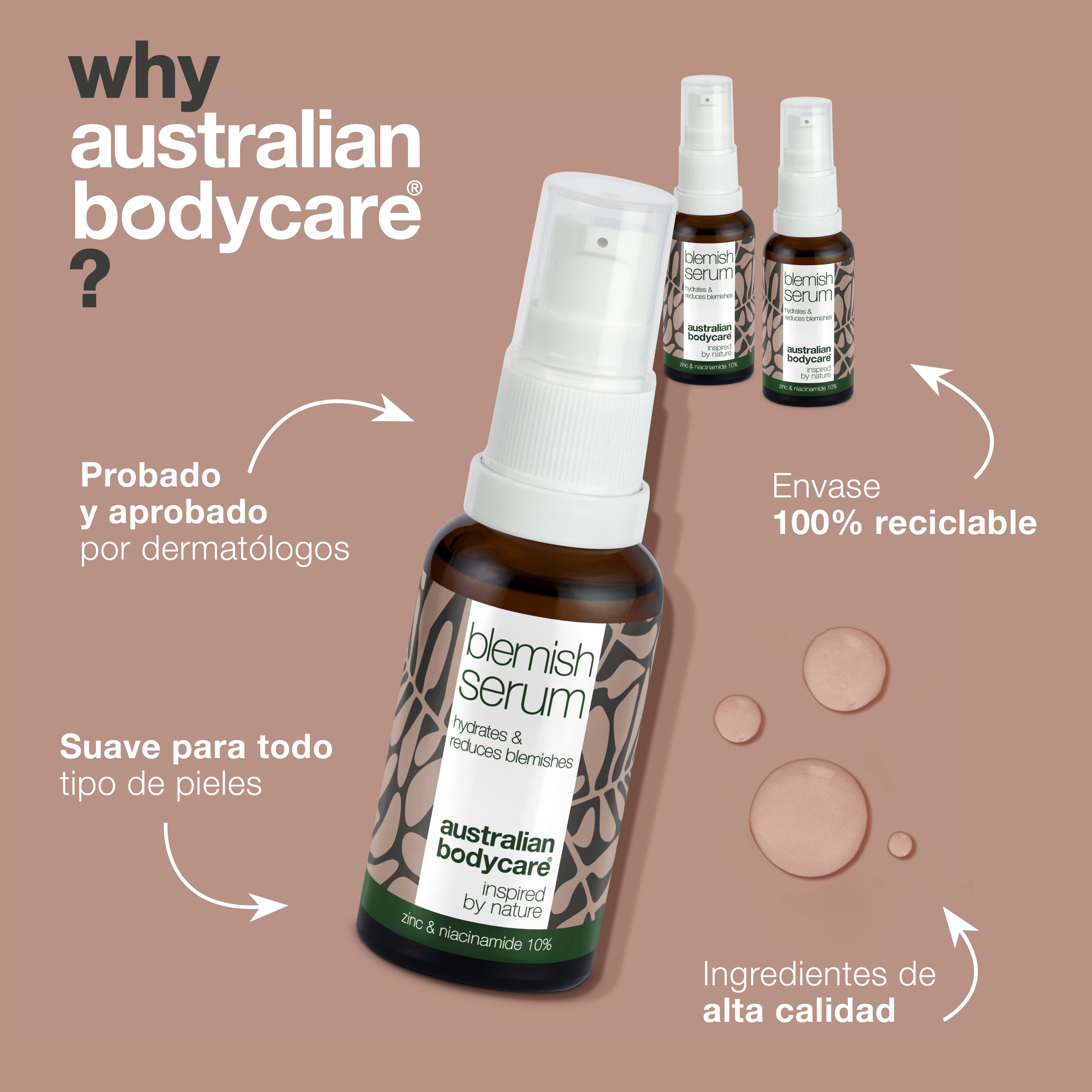Suero de niacinamida 3x para espinillas y puntos negros: con niacinamida al 10 %, zinc al 1 % y aceite de árbol de té para pieles grasas con imperfecciones.