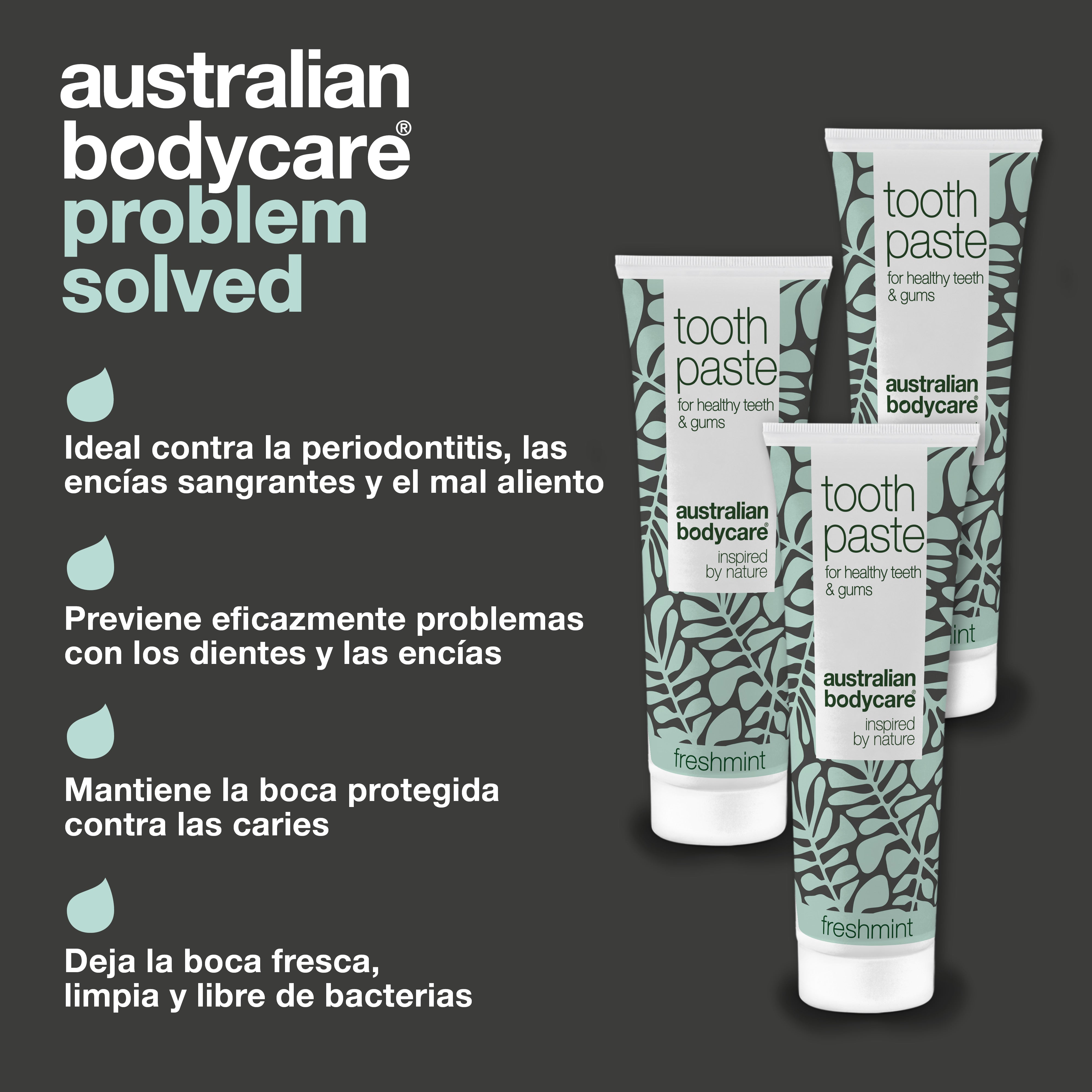 3 x Pasta dental con aceite de árbol de té y menta fresca: para el cuidado diario de aftas bucales, periodontitis y gingivitis
