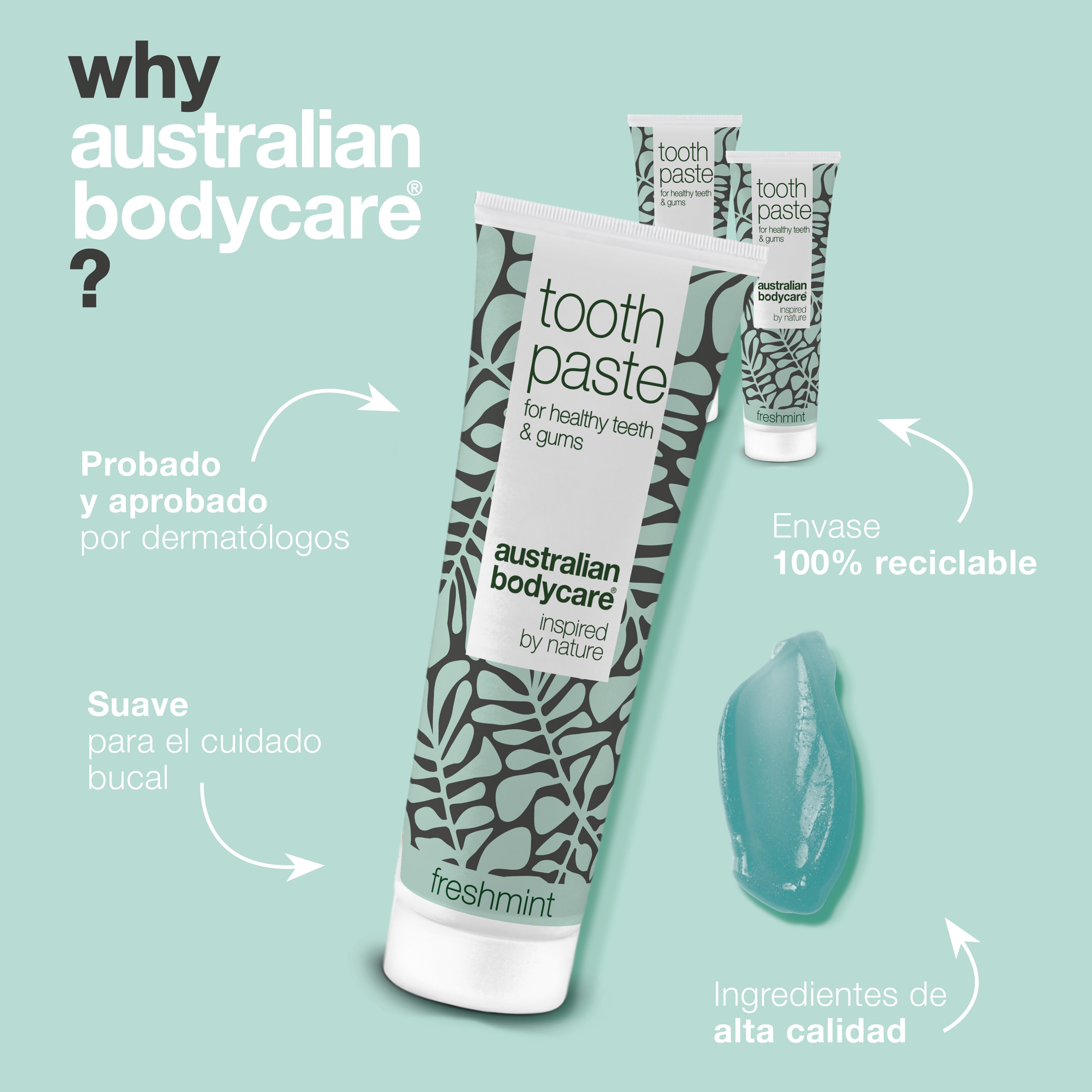 3 x Pasta dental con aceite de árbol de té y menta fresca: para el cuidado diario de aftas bucales, periodontitis y gingivitis