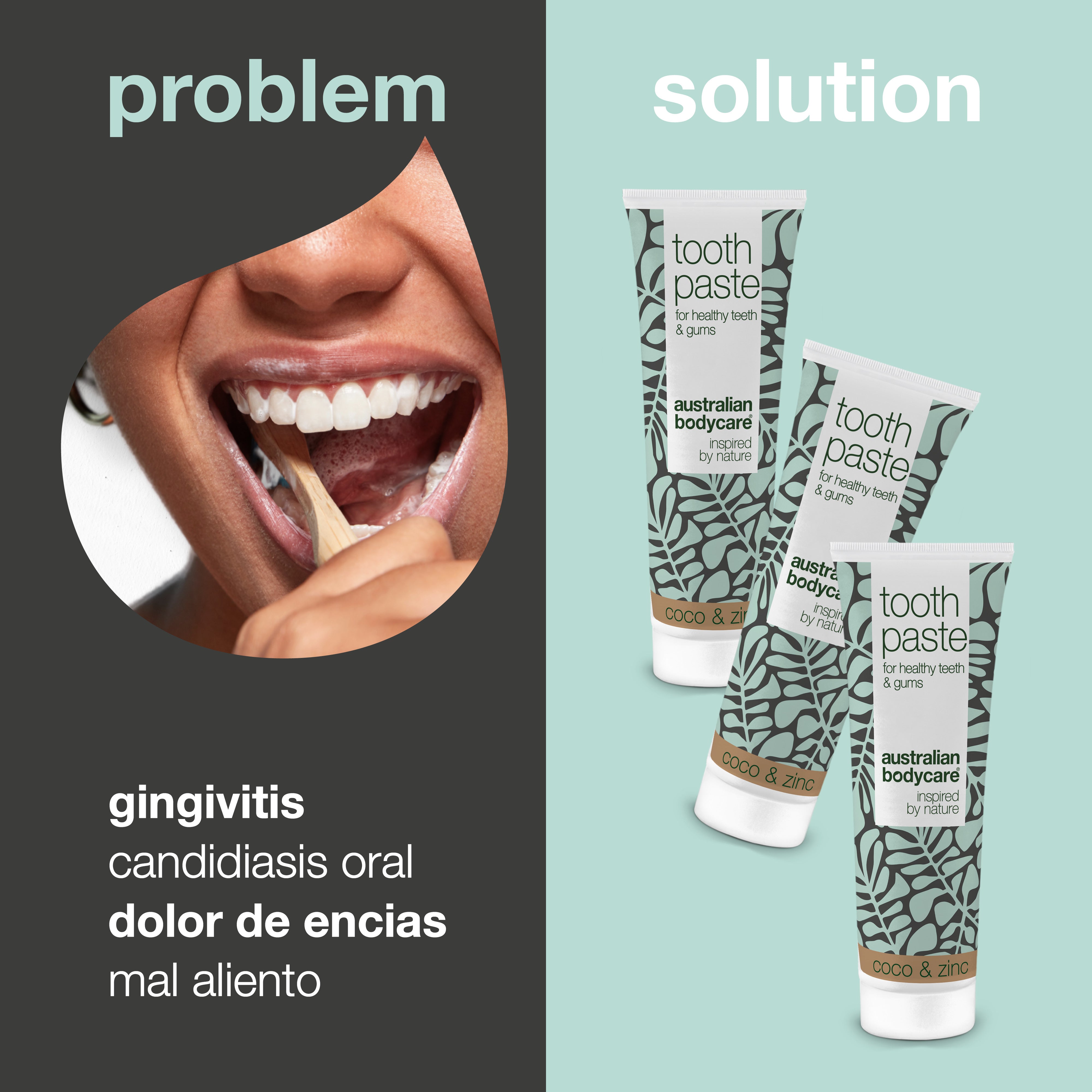 3x Pasta de dientes con aceite de árbol de té, coco y zinc: para el cuidado diario de periodontitis, hongos y gingivitis