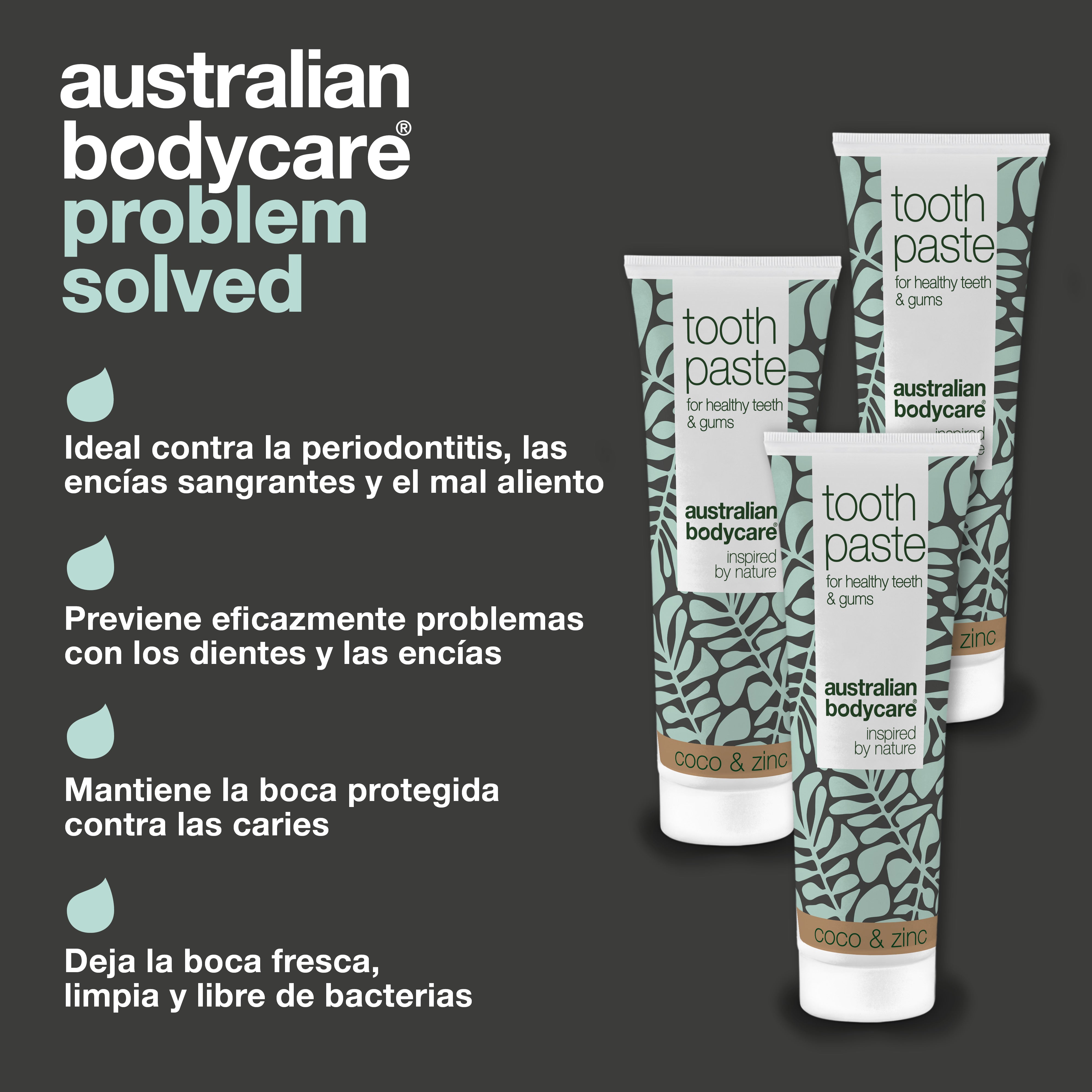 3x Pasta de dientes con aceite de árbol de té, coco y zinc: para el cuidado diario de periodontitis, hongos y gingivitis