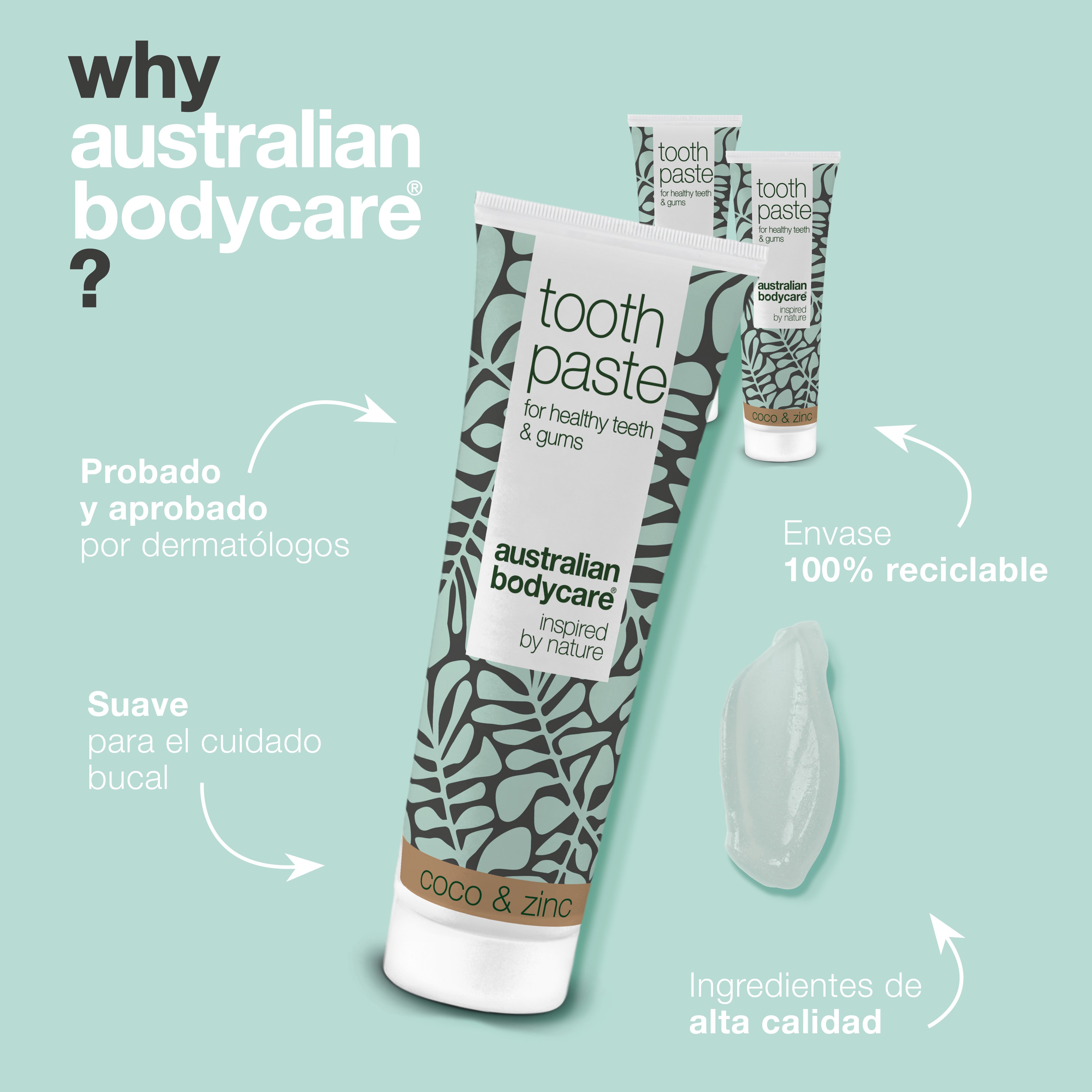 3x Pasta de dientes con aceite de árbol de té, coco y zinc: para el cuidado diario de periodontitis, hongos y gingivitis