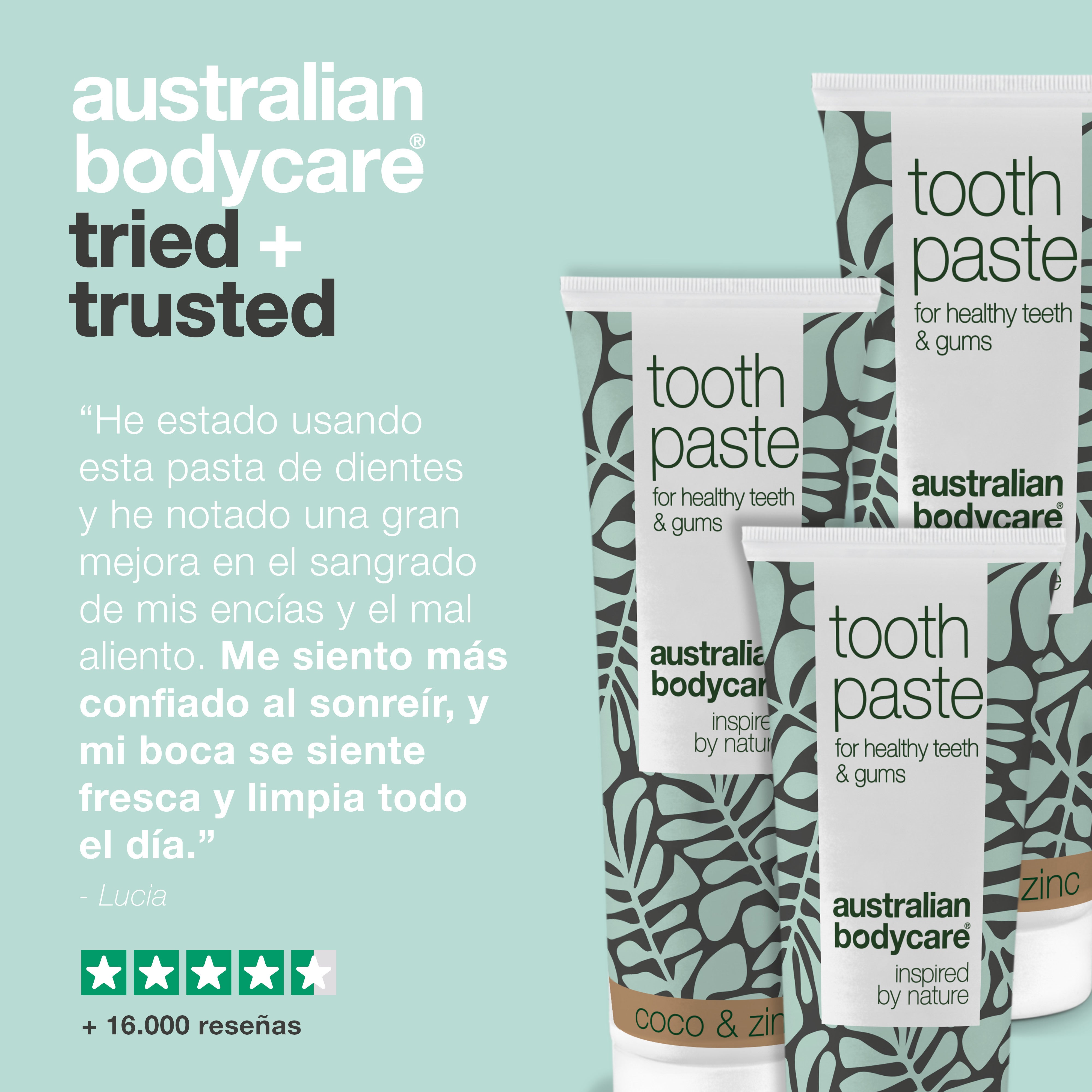 3x Pasta de dientes con aceite de árbol de té, coco y zinc: para el cuidado diario de periodontitis, hongos y gingivitis