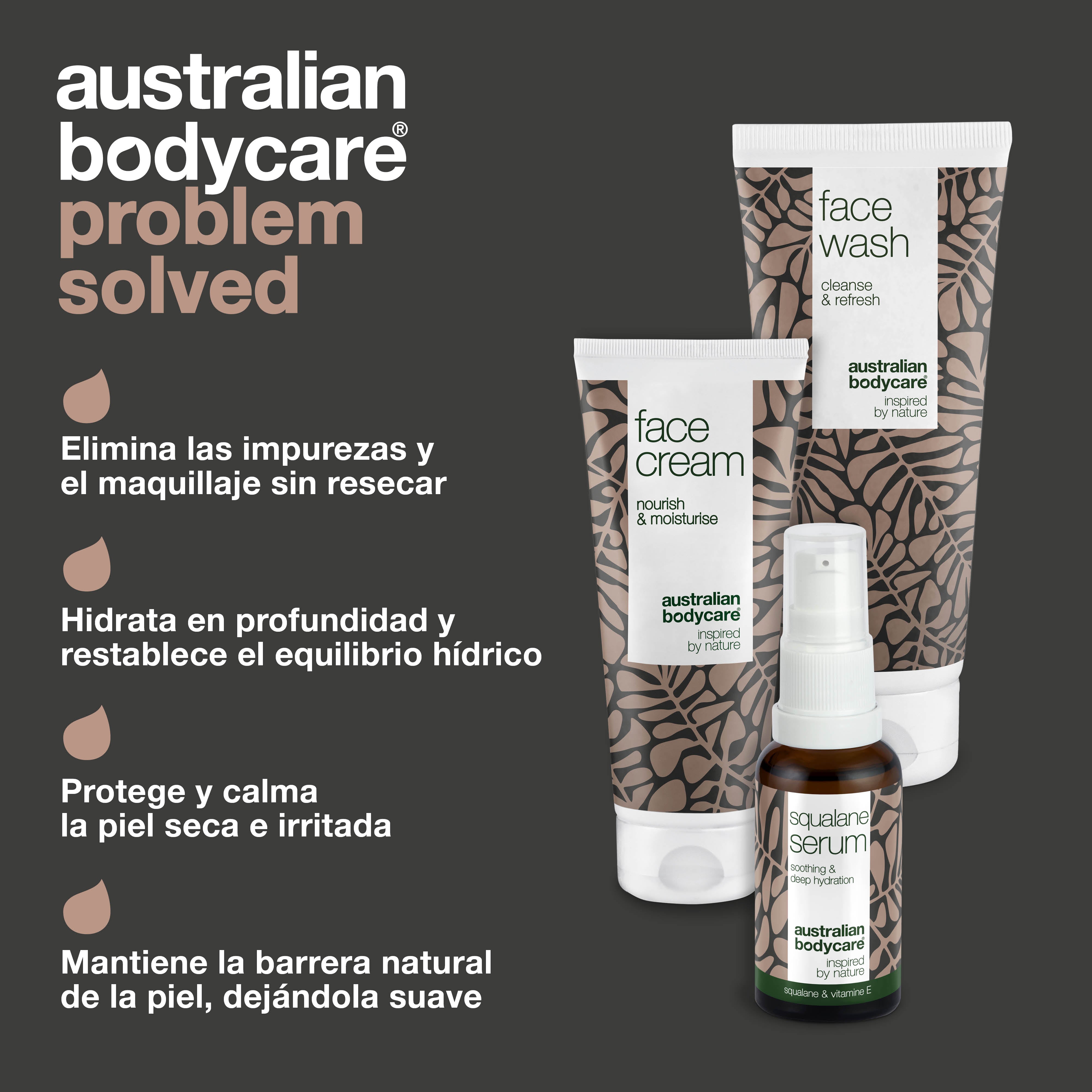 Set para pieles del rostro con picazón y muy secas — 3 productos hidratantes: limpiador facial, suero de escualano y crema
