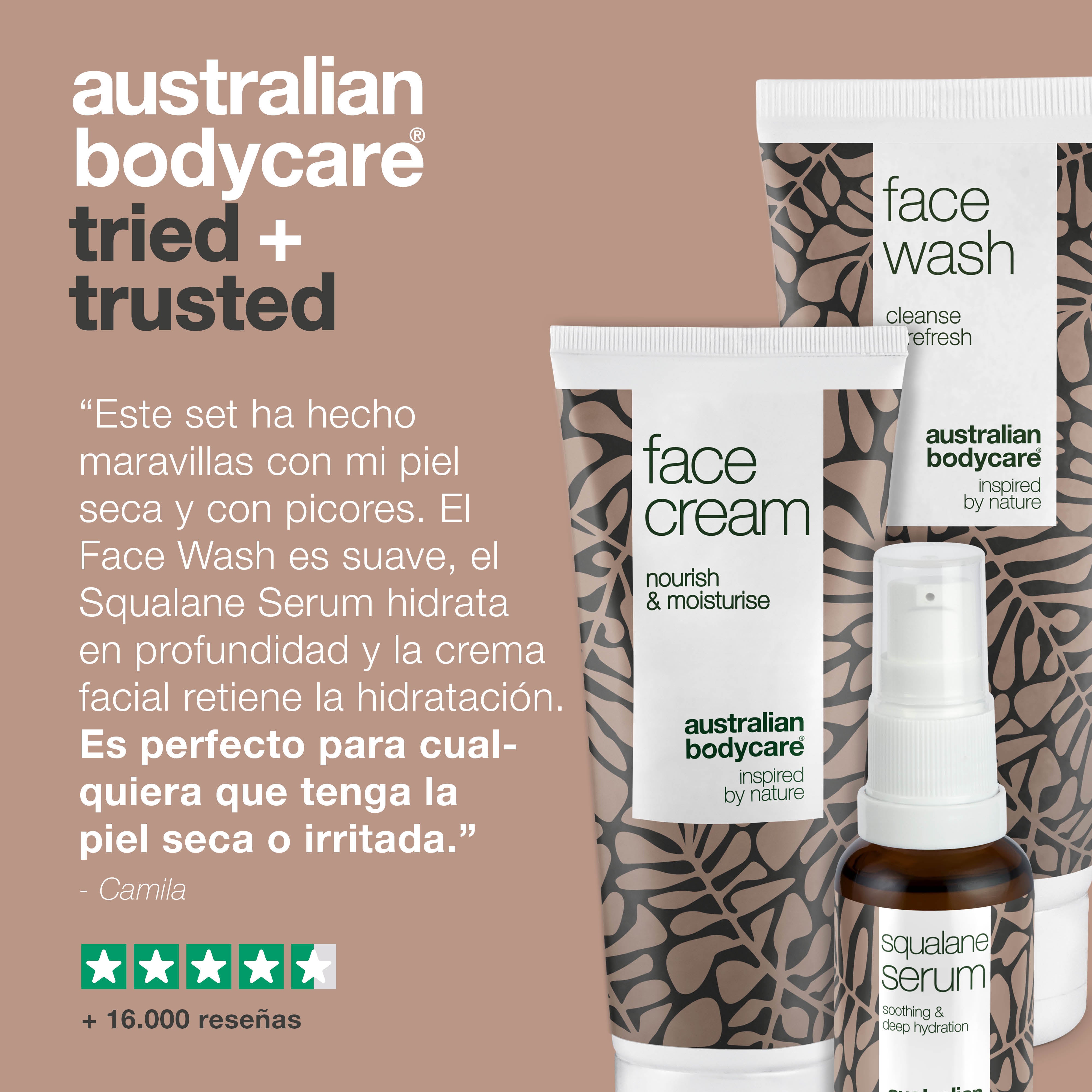 Set para pieles del rostro con picazón y muy secas — 3 productos hidratantes: limpiador facial, suero de escualano y crema
