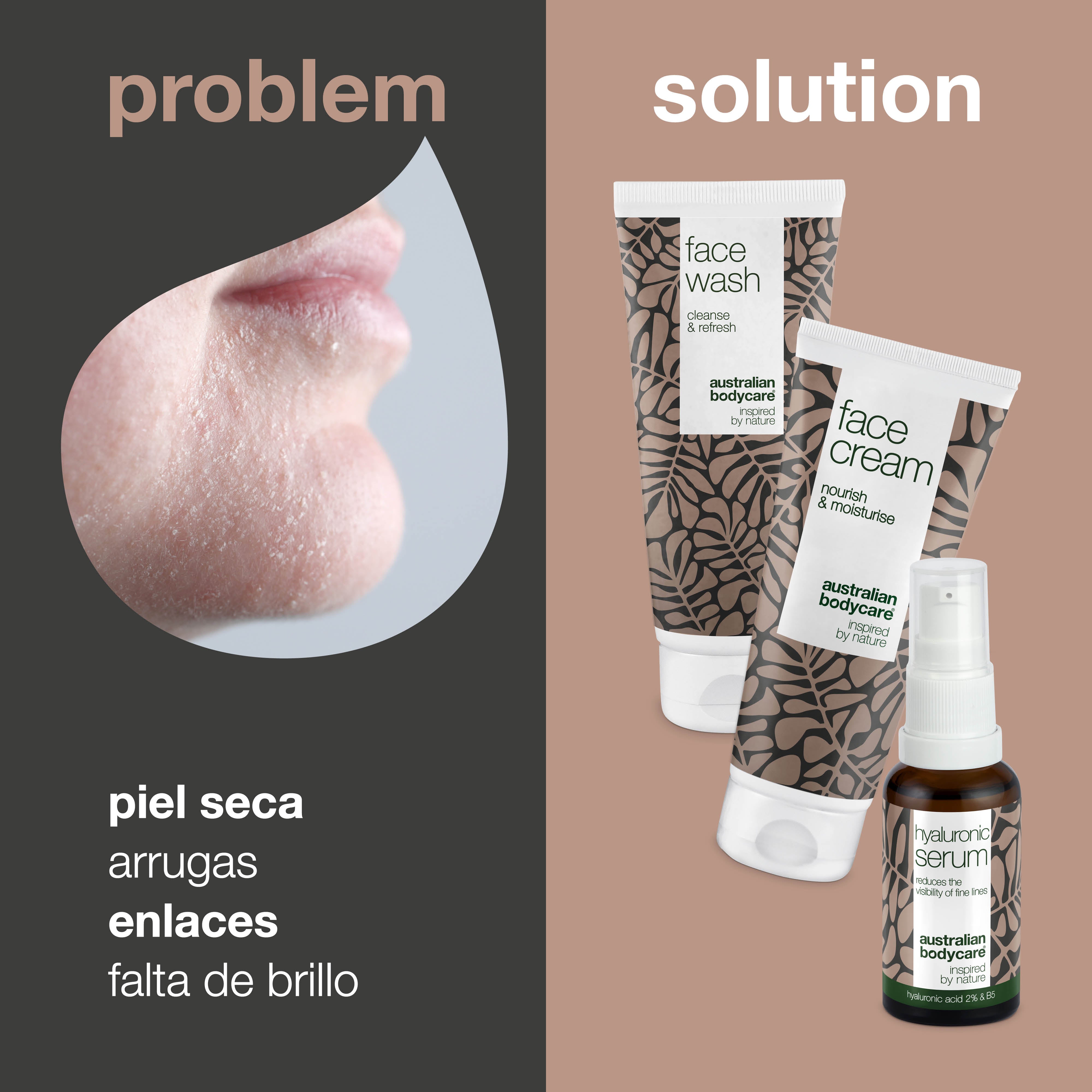 Set para pieles del rostro con picazón y muy secas — 3 productos hidratantes: limpiador facial, suero de escualano y crema