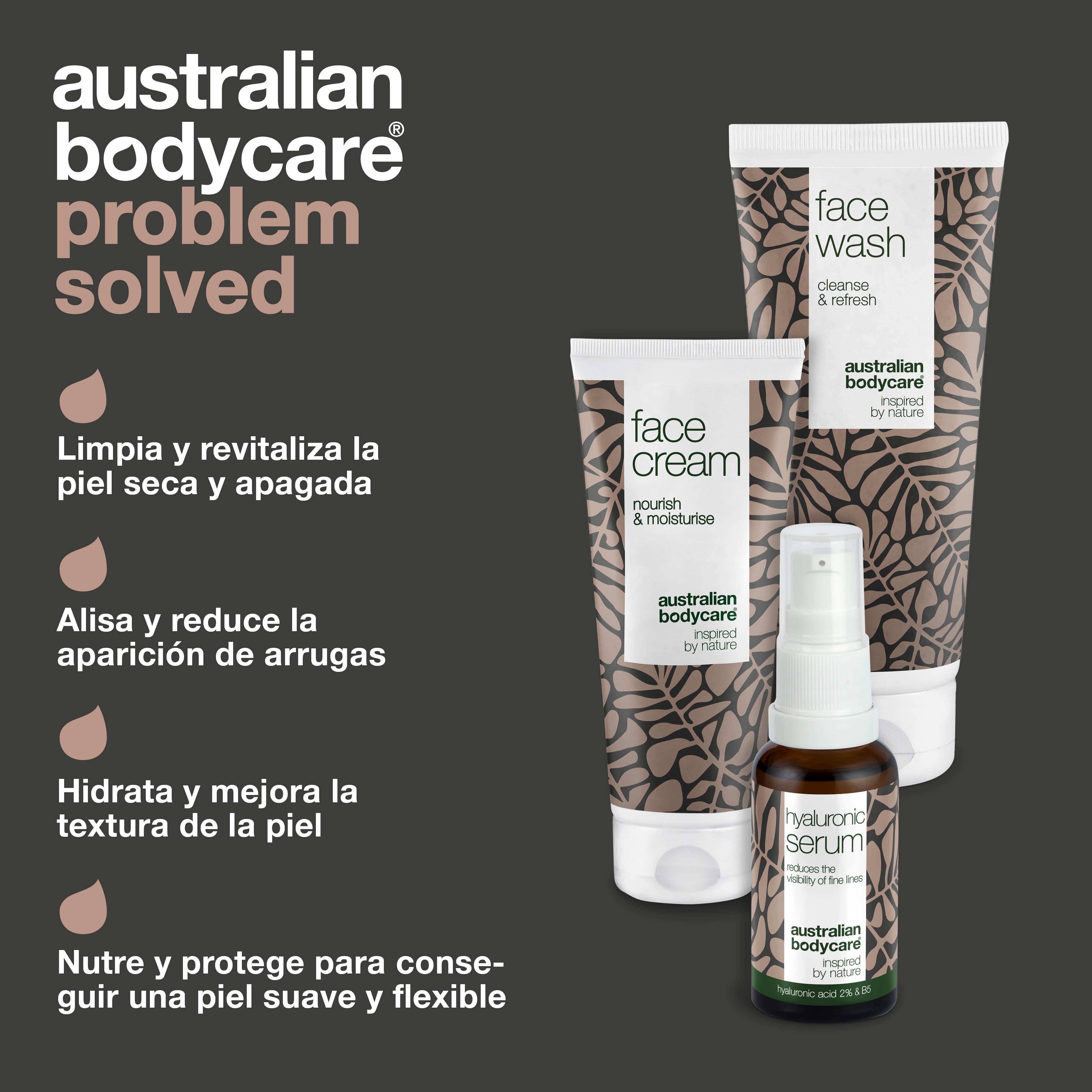 Set para pieles del rostro con picazón y muy secas — 3 productos hidratantes: limpiador facial, suero de escualano y crema