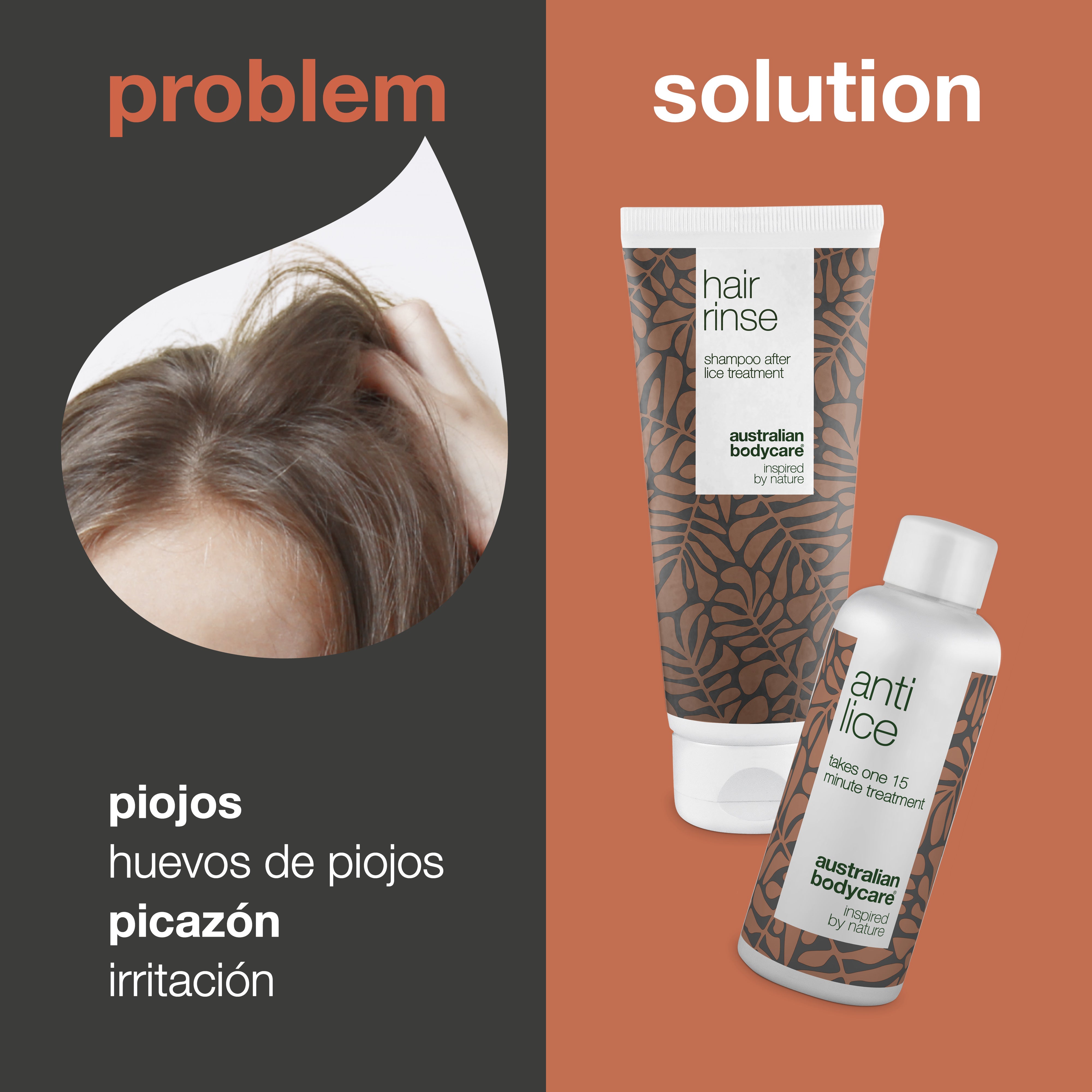 2 productos para el tratamiento de los piojos: cura contra los piojos y champú preventivo contra los piojos