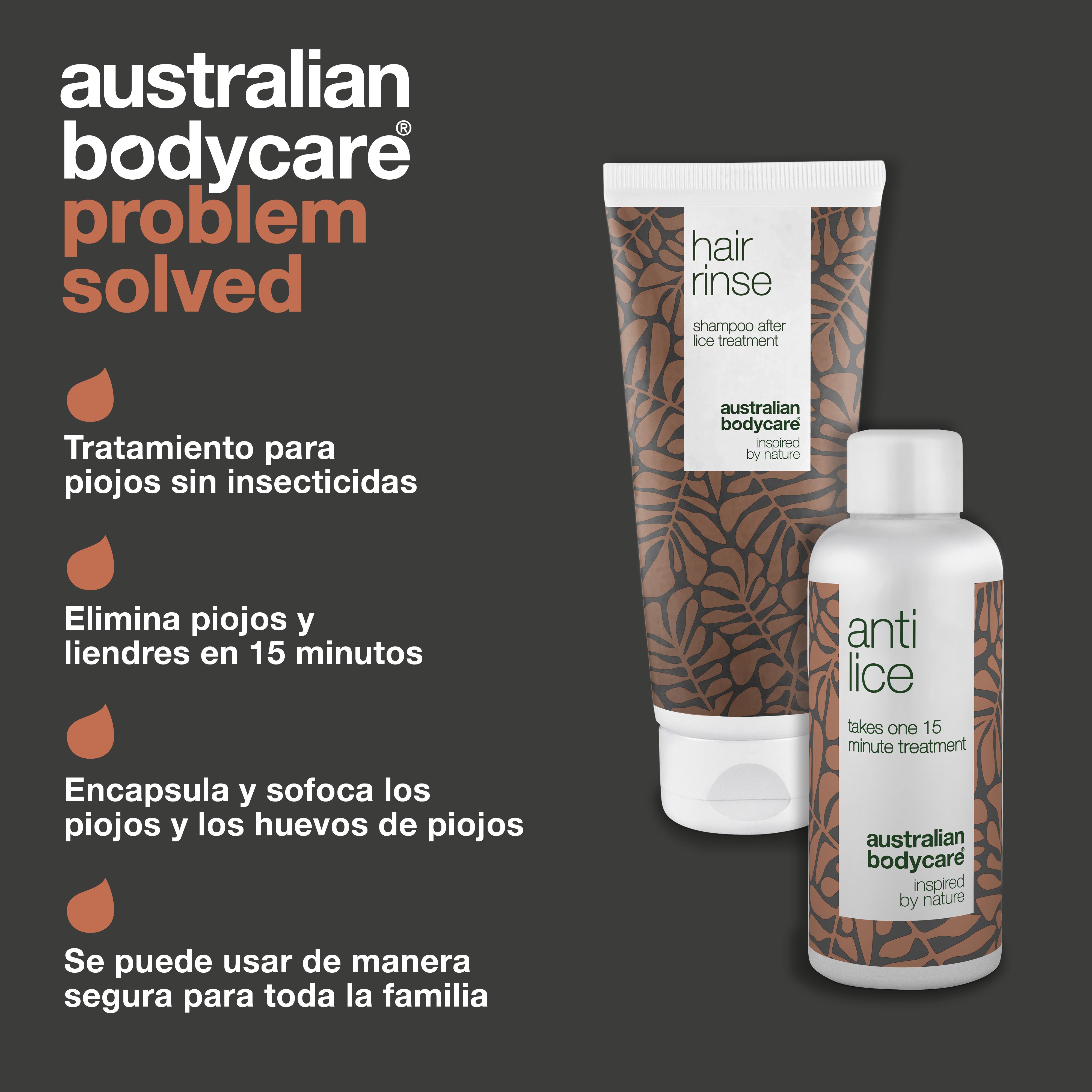 2 productos para el tratamiento de los piojos: cura contra los piojos y champú preventivo contra los piojos