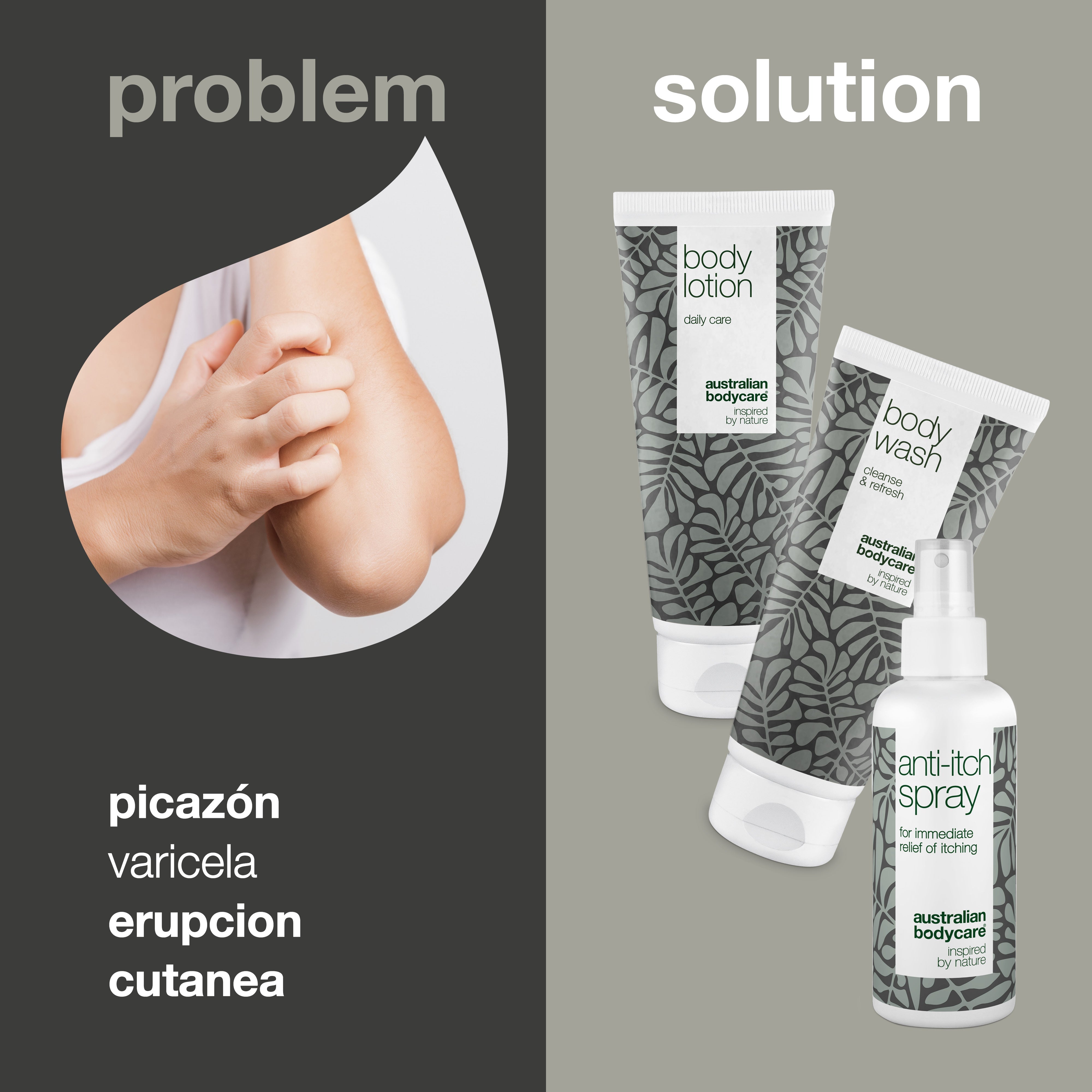 Set para el picor de la piel causado por la varicela — 3 productos para el cuidado de las erupciones y el picor causados ​​por la varicela