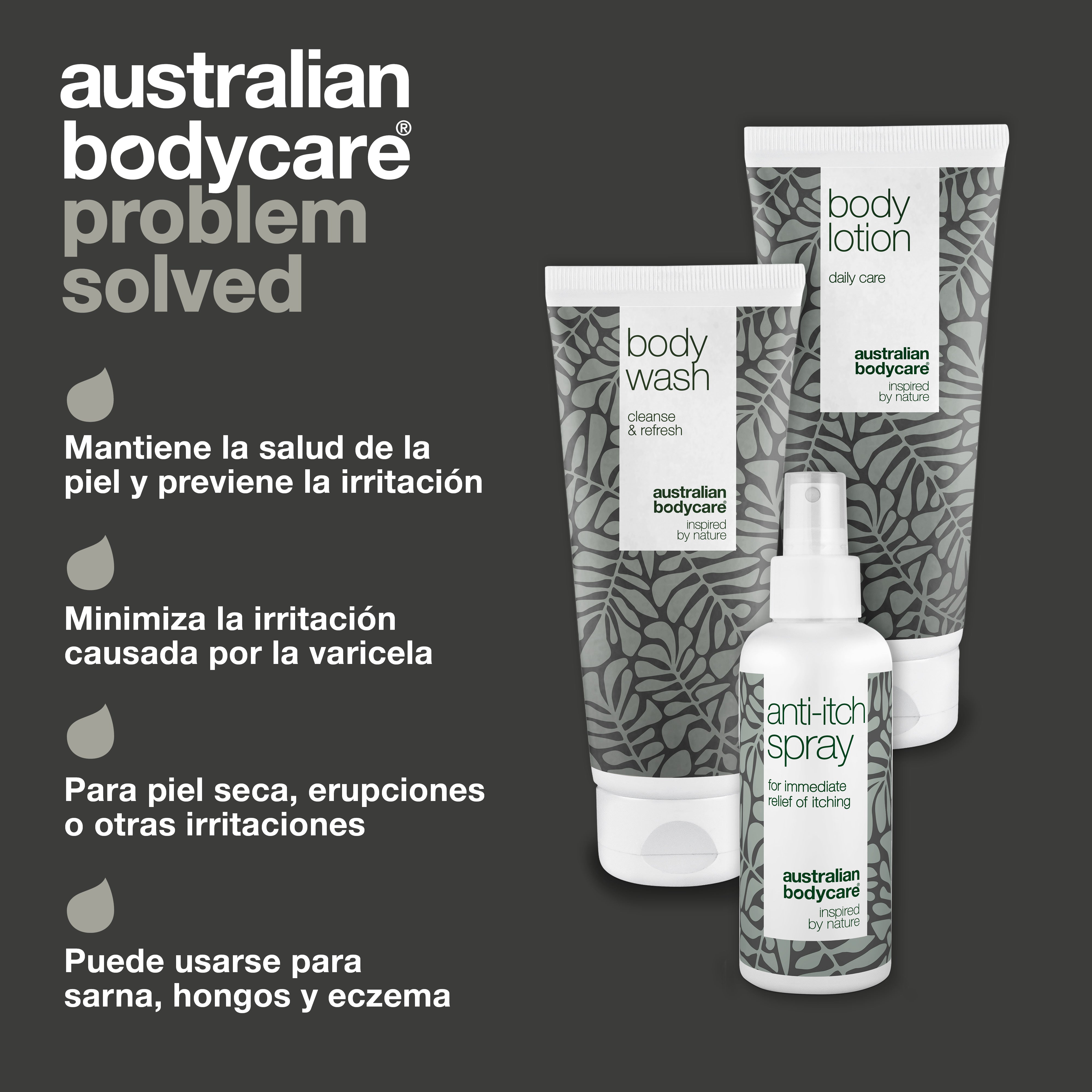 Set para el picor de la piel causado por la varicela — 3 productos para el cuidado de las erupciones y el picor causados ​​por la varicela