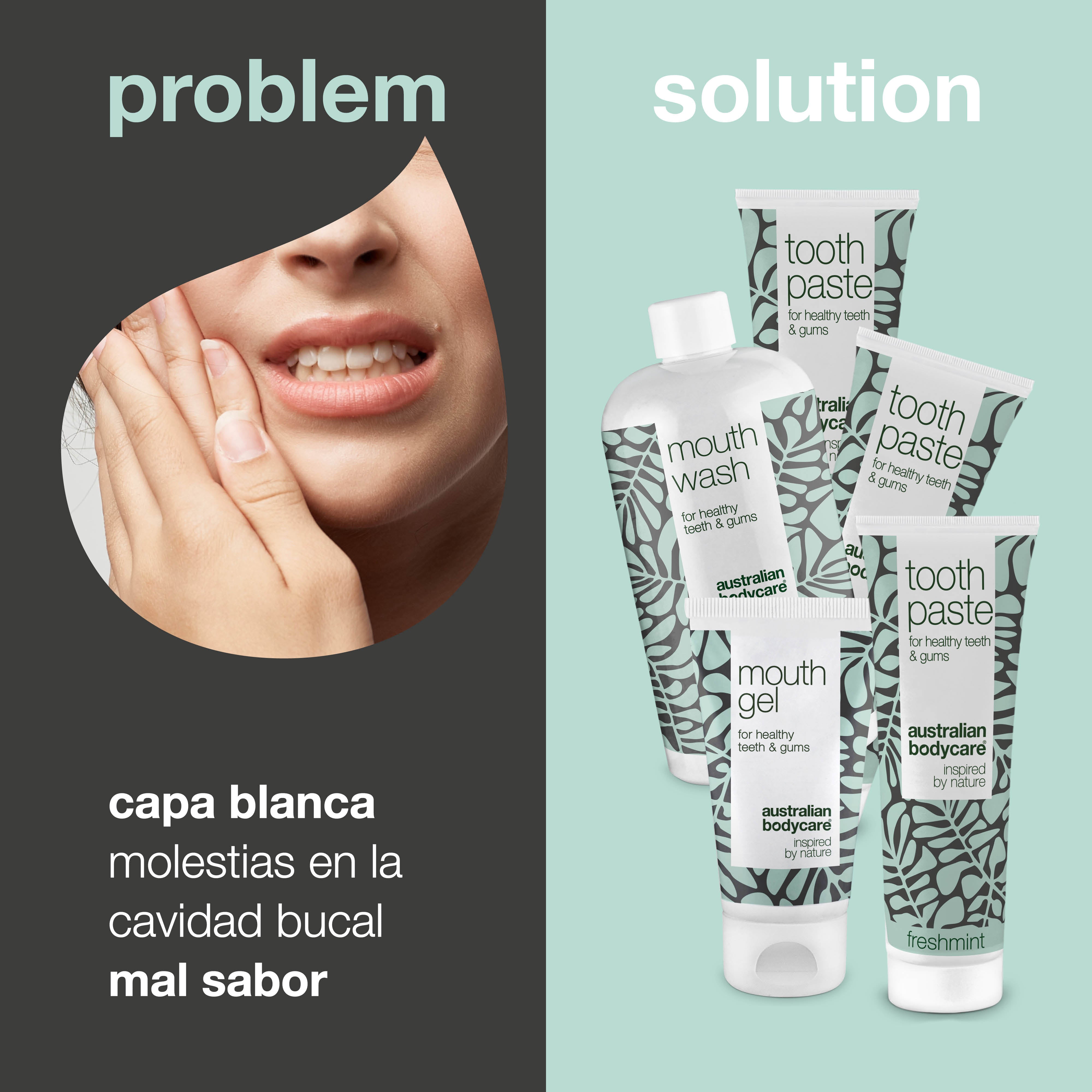 Paquete de 5 contra la lengua blanca: productos orales con aceite de árbol de té para el cuidado diario de la lengua, las encías y los dientes recubiertos