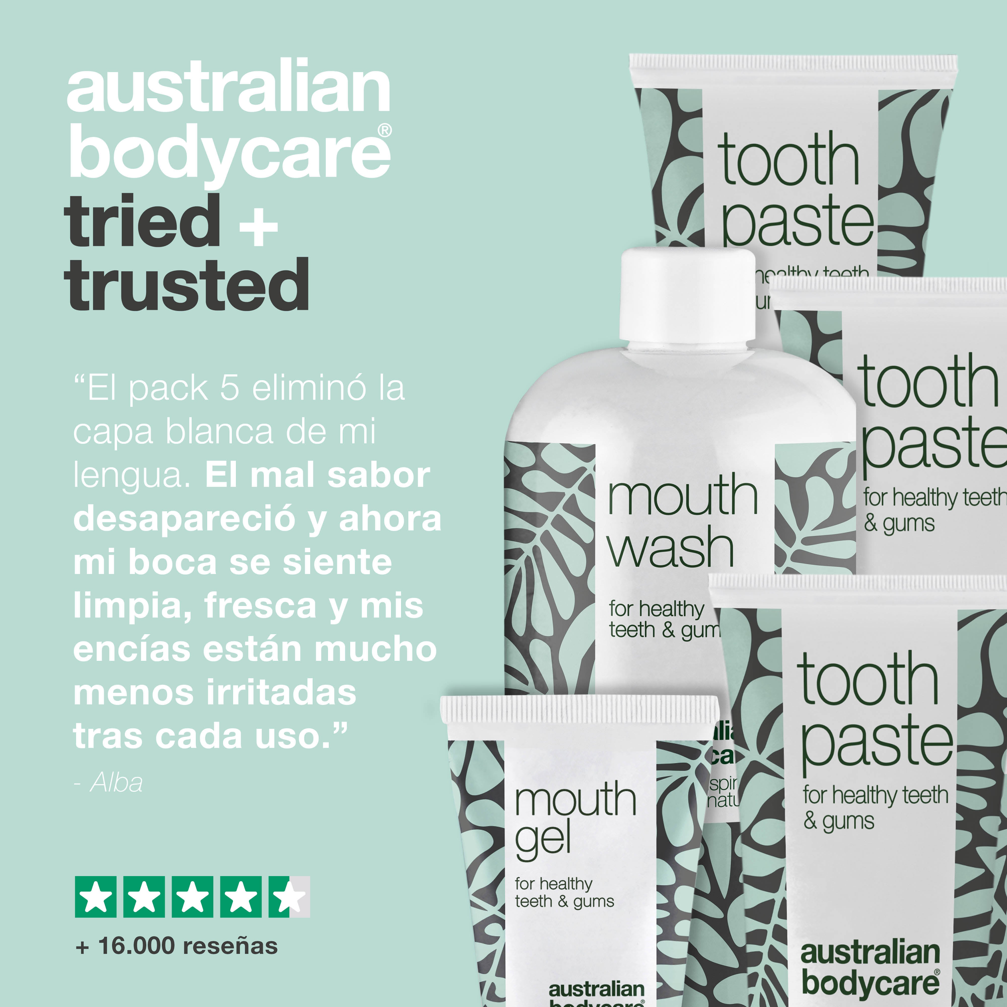Paquete de 5 contra la lengua blanca: productos orales con aceite de árbol de té para el cuidado diario de la lengua, las encías y los dientes recubiertos