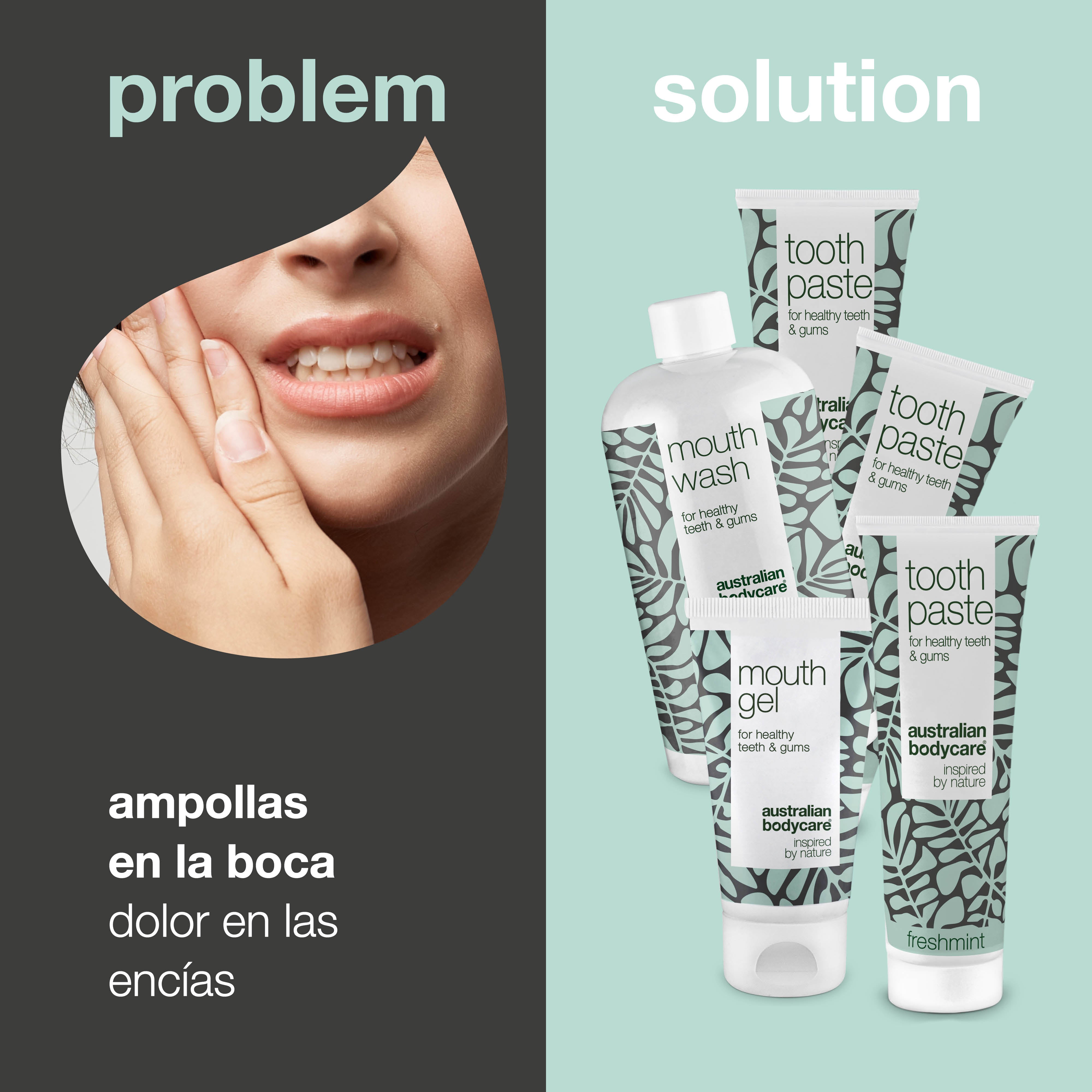 Kit para ampollas en la lengua o en la boca — 5 productos para el cuidado diario de las llagas en la boca o en la lengua