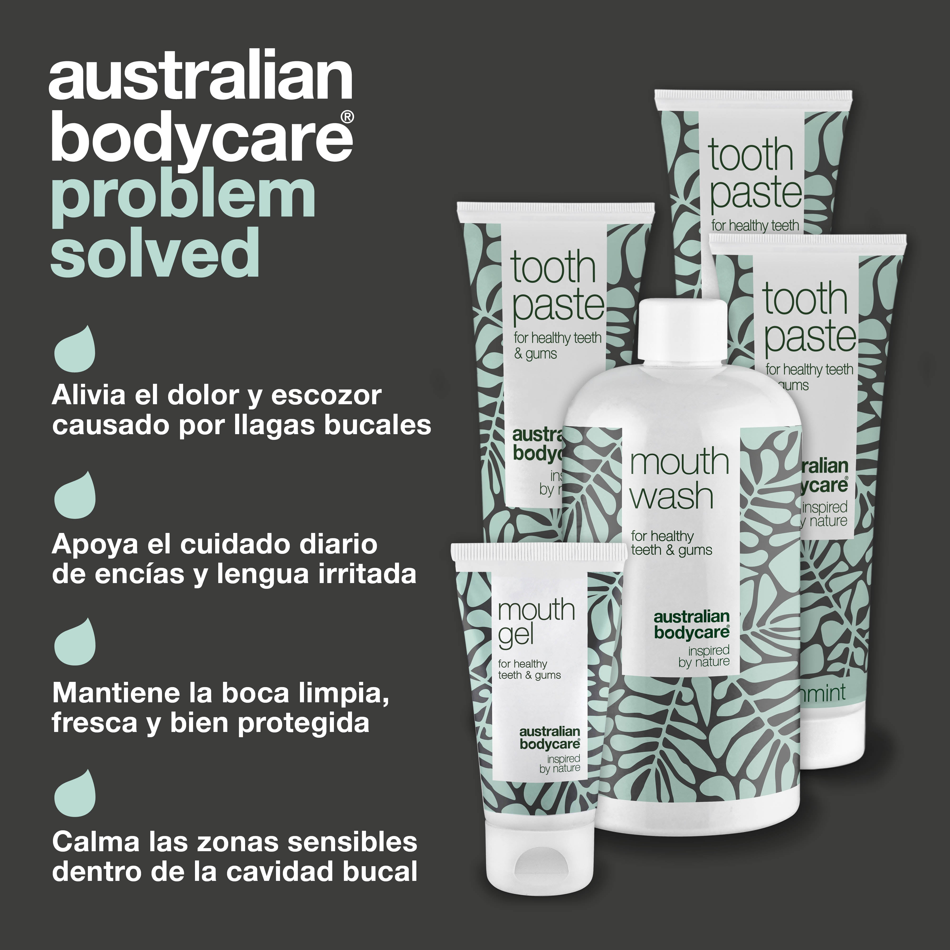 Kit para ampollas en la lengua o en la boca — 5 productos para el cuidado diario de las llagas en la boca o en la lengua