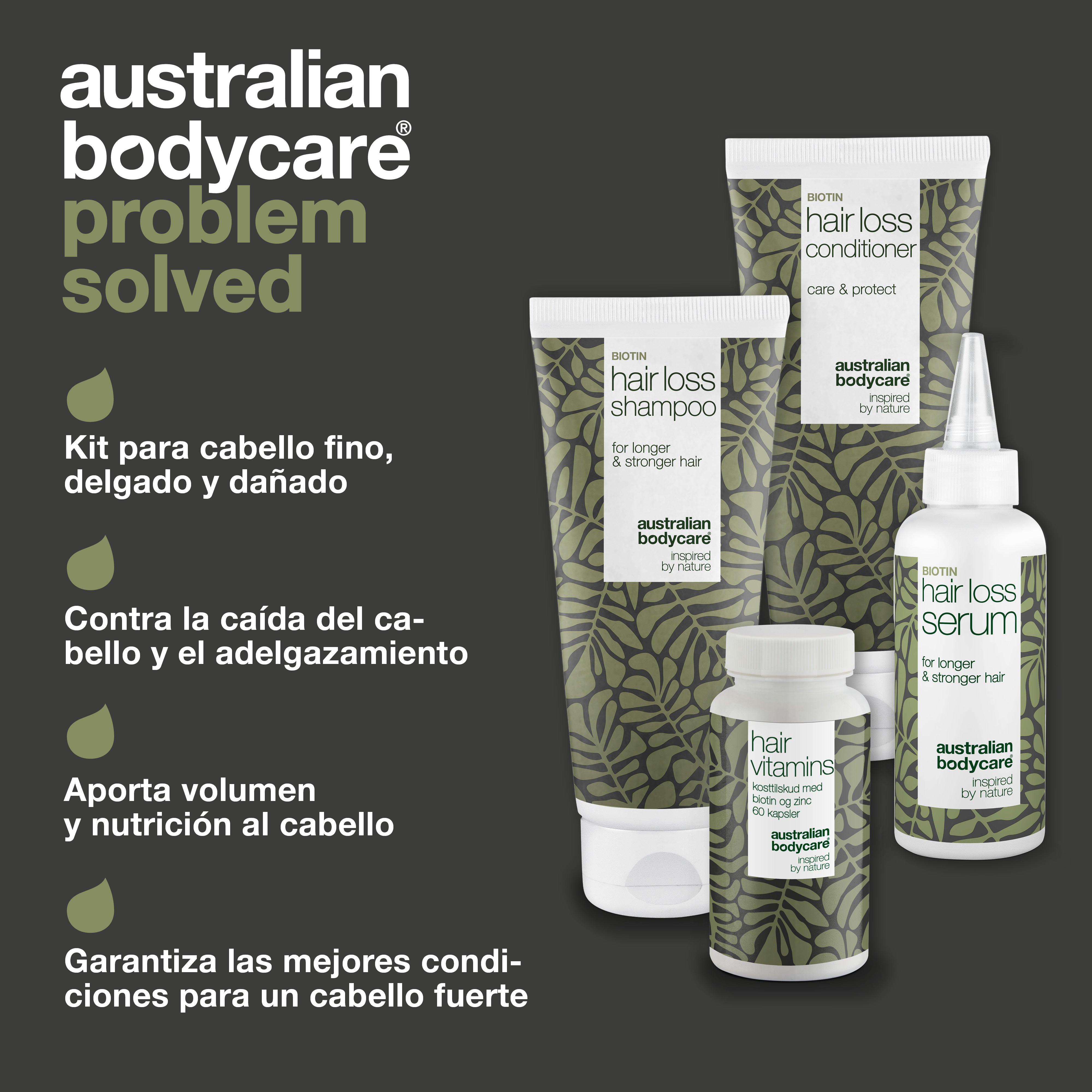 4 productos para la caída y el adelgazamiento del cabello — Productos anticaída con Biotina, Aceite de Árbol de Té y Capilia Longa