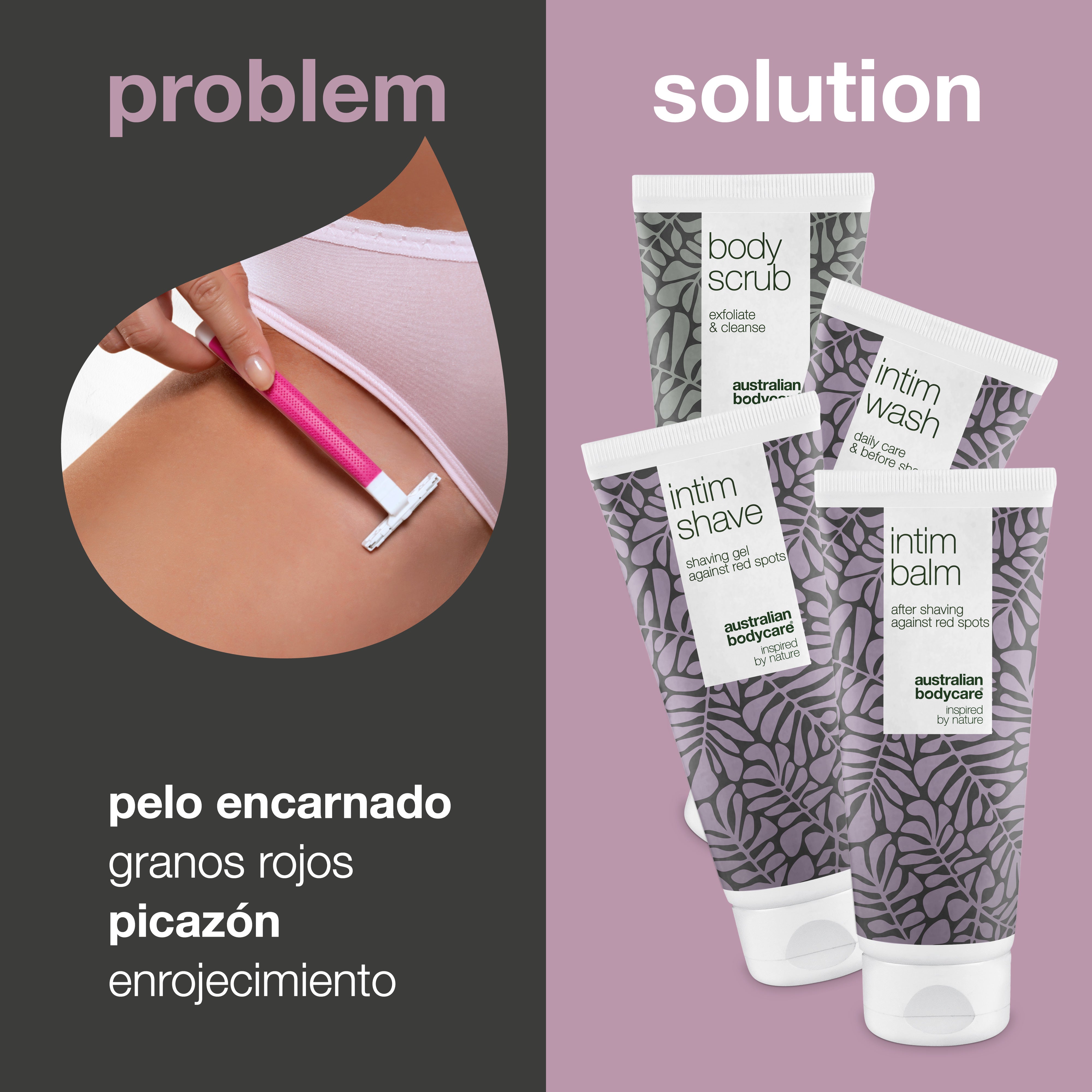 Pack de 4 productos para el afeitado íntimo: contra espinillas rojas y vellos encarnados