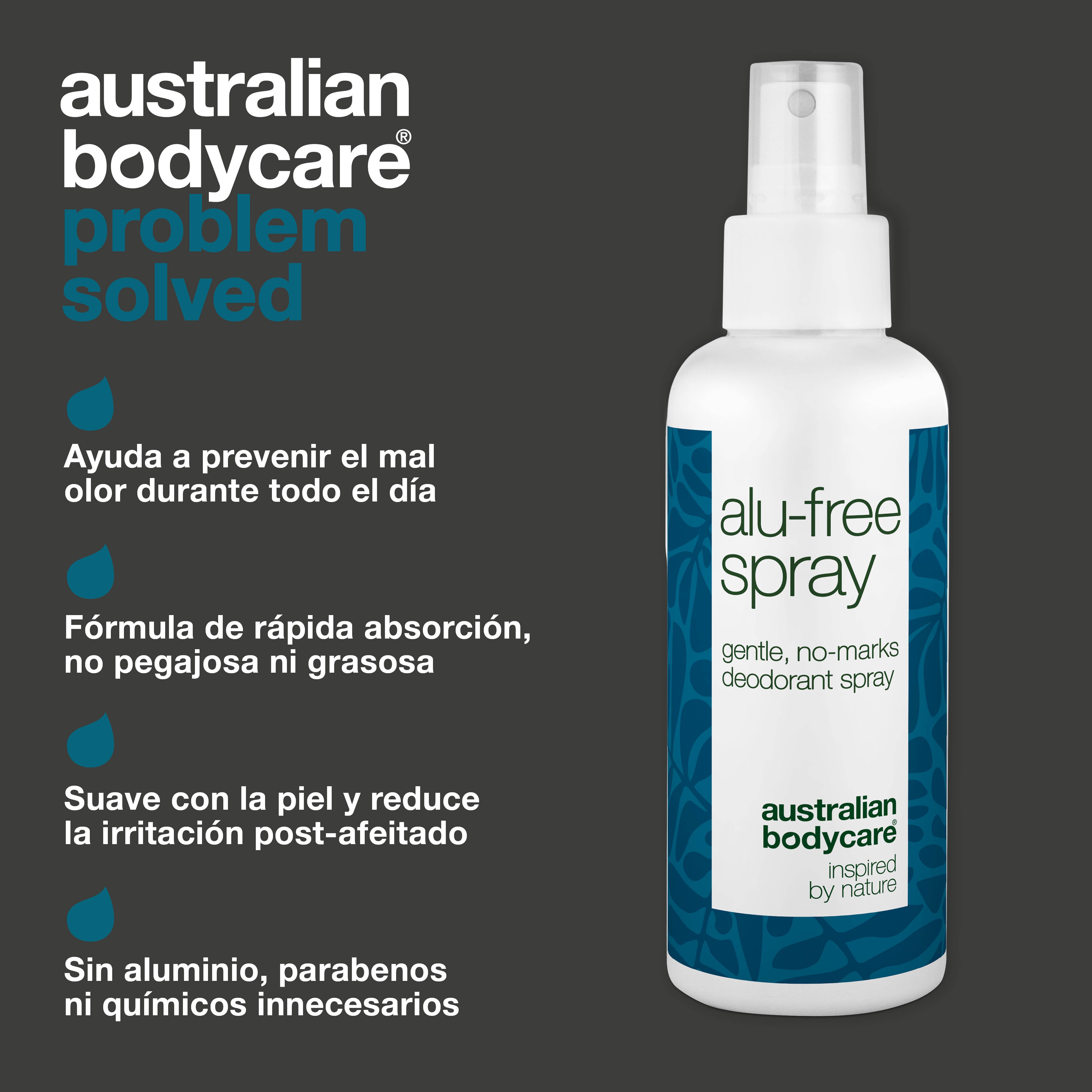 Desodorante en spray sin aluminio – Frescura natural — Desodorante eficaz sin aluminio con ingredientes naturales. Combate el olor, se seca rápidamente y te mantiene fresco todo el día. Suave con la piel.