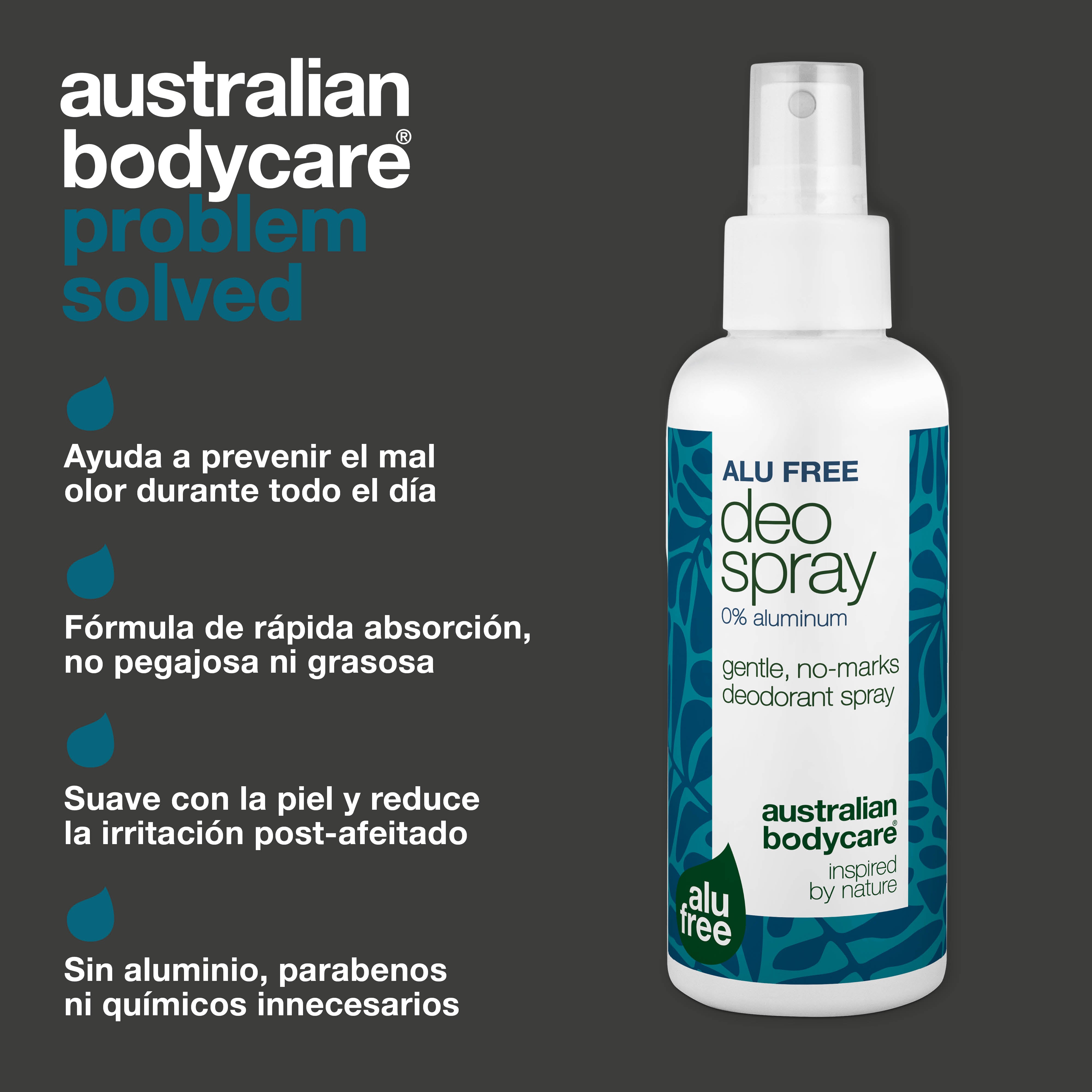 Desodorante en spray sin aluminio – Frescura natural — Desodorante eficaz sin aluminio con ingredientes naturales. Combate el olor, se seca rápidamente y te mantiene fresco todo el día. Suave con la piel.