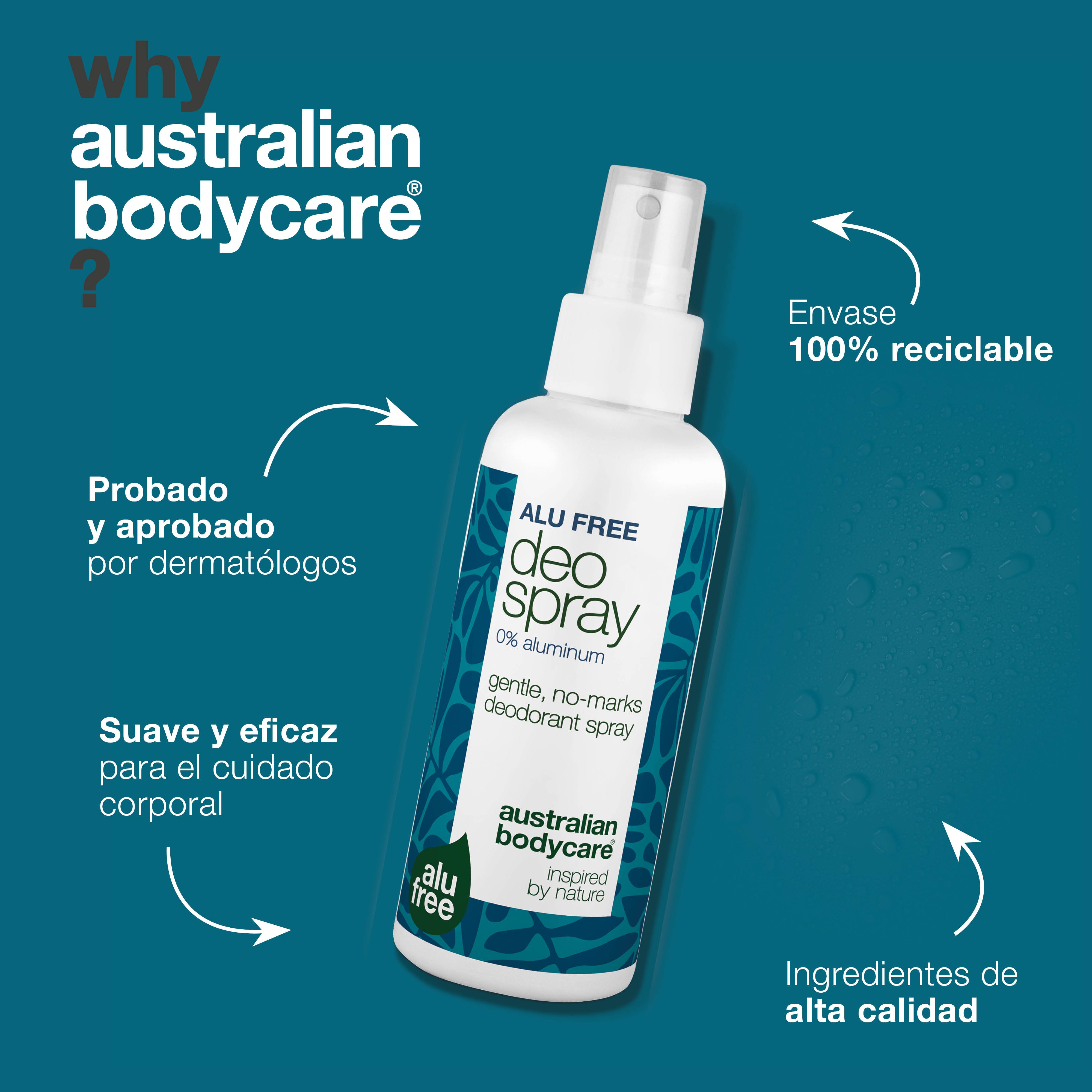 Desodorante en spray sin aluminio – Frescura natural — Desodorante eficaz sin aluminio con ingredientes naturales. Combate el olor, se seca rápidamente y te mantiene fresco todo el día. Suave con la piel.