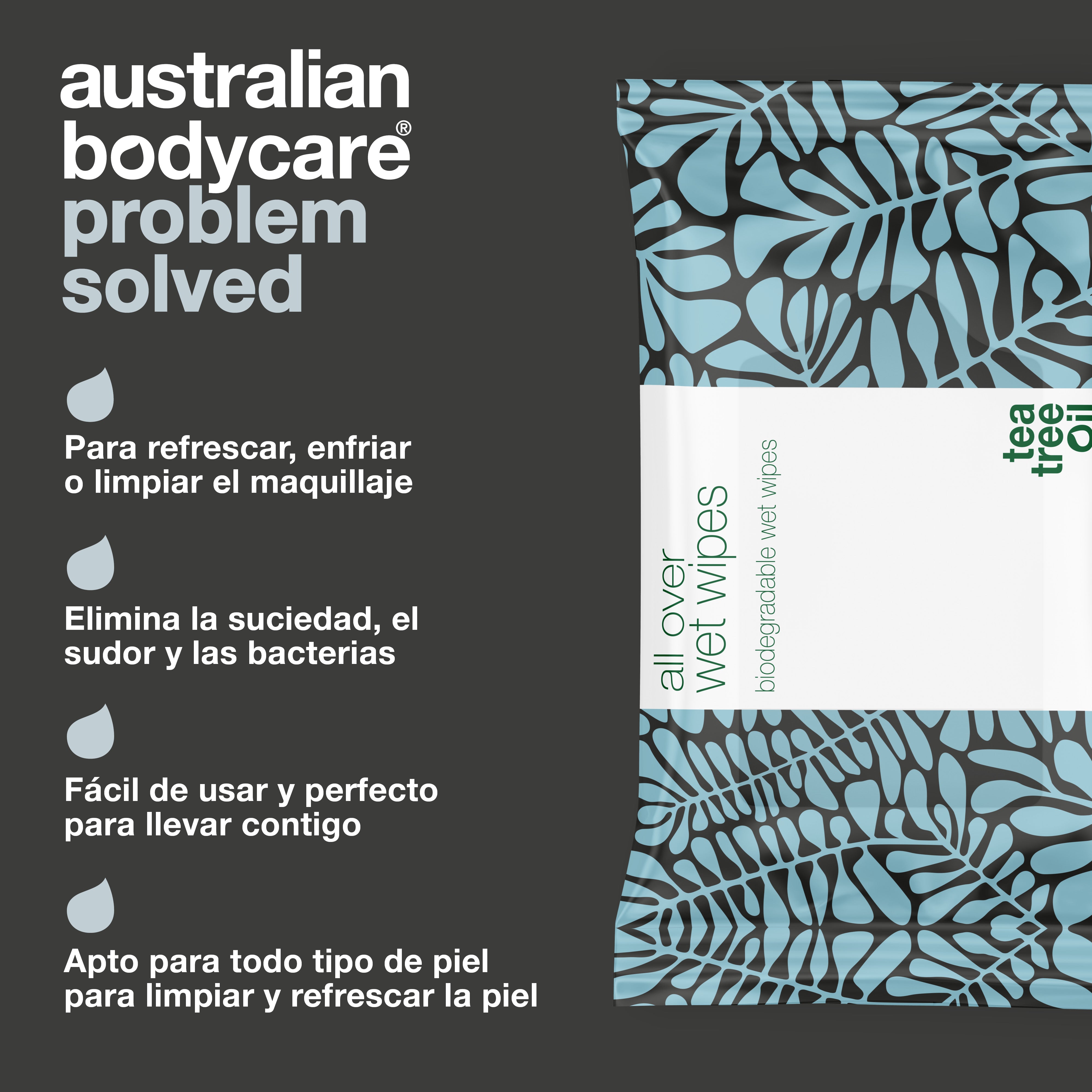 Toallitas húmedas para adultos con Aceite de Árbol de Té 24uds — Limpia eficazmente la piel del cuerpo