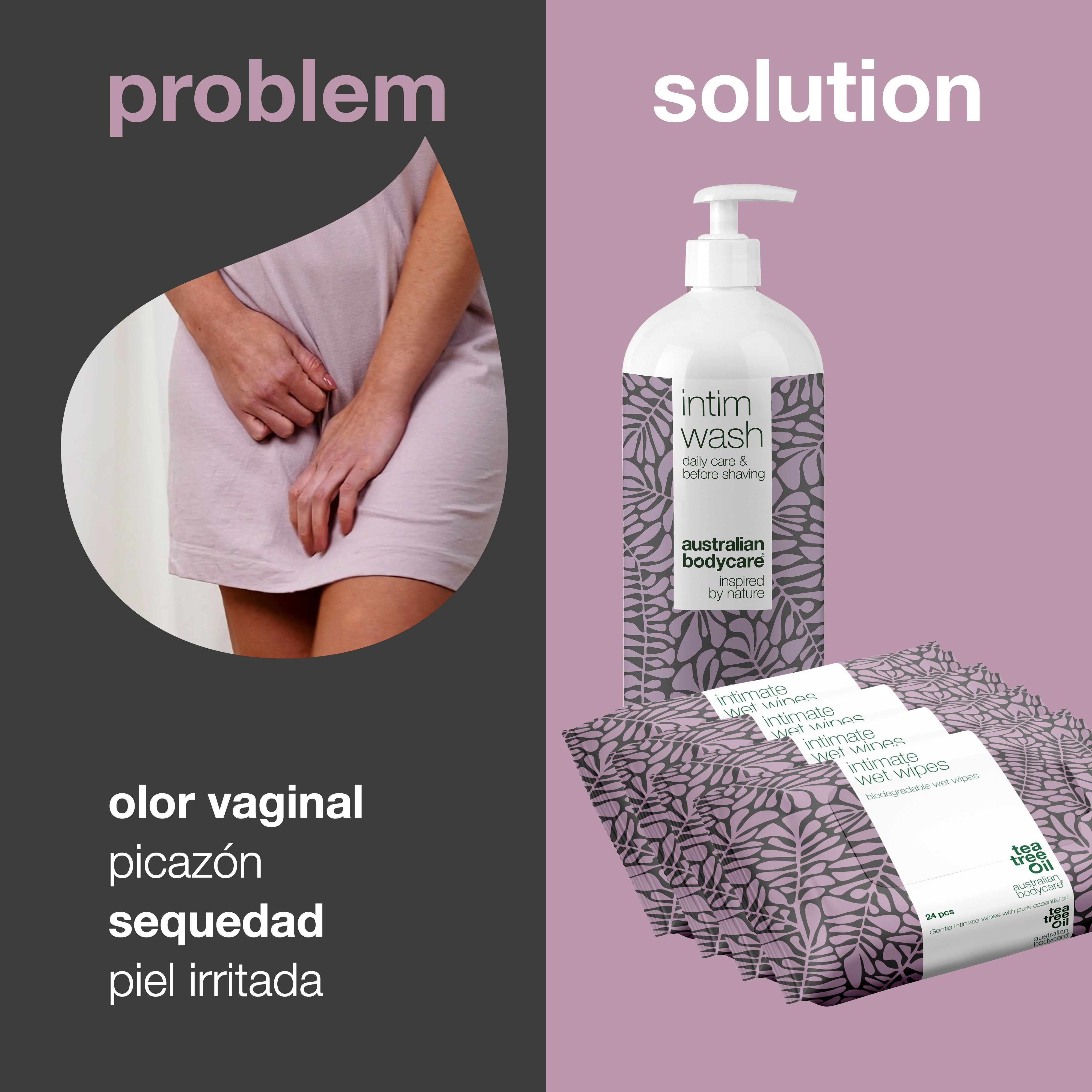 Kit para el cuidado íntimo — Jabón íntimo y toallitas húmedas para picor, ardor y olor no deseado