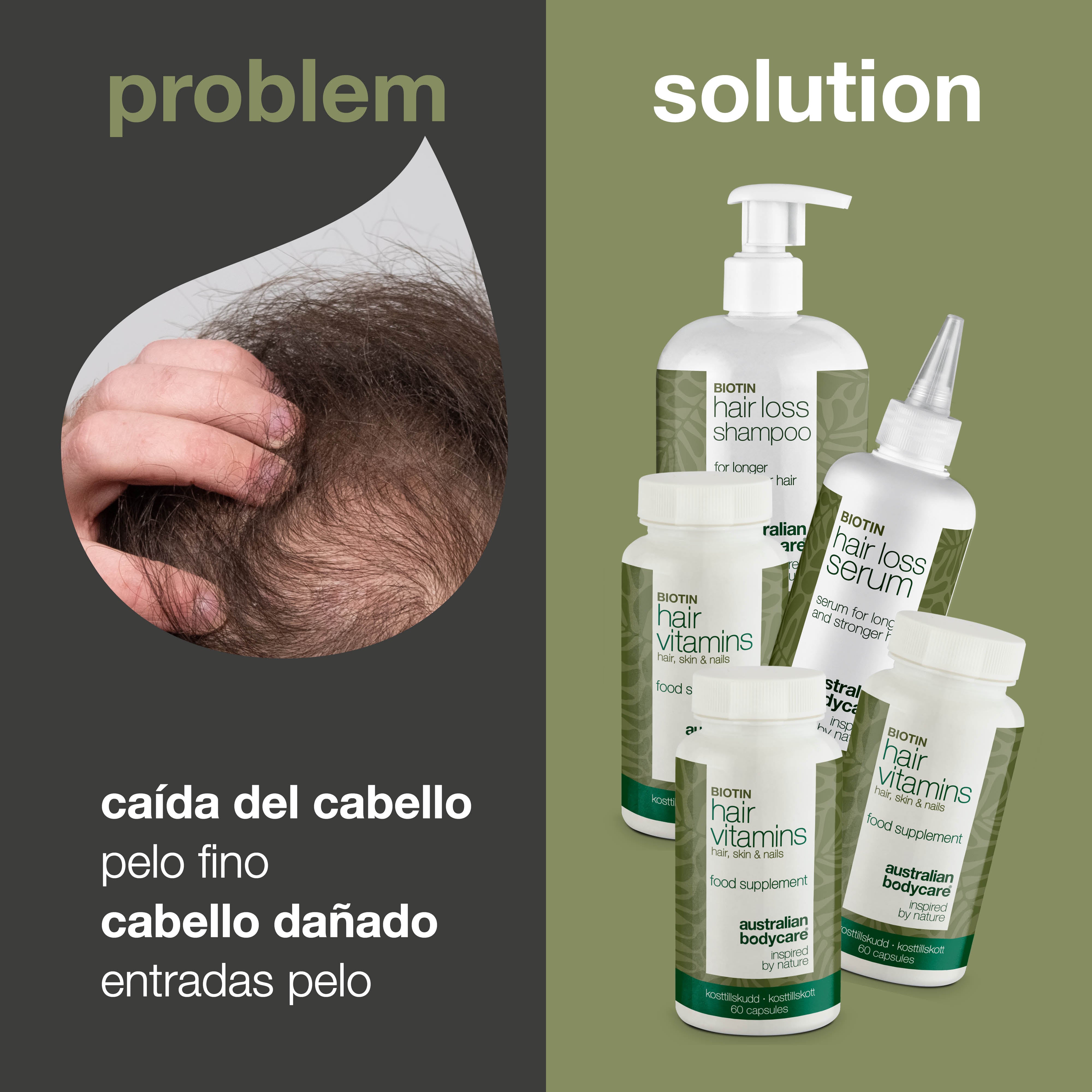 XL paquete para la caída de pelo — 5 productos para la caída de pelo con Biotina para cabello fino