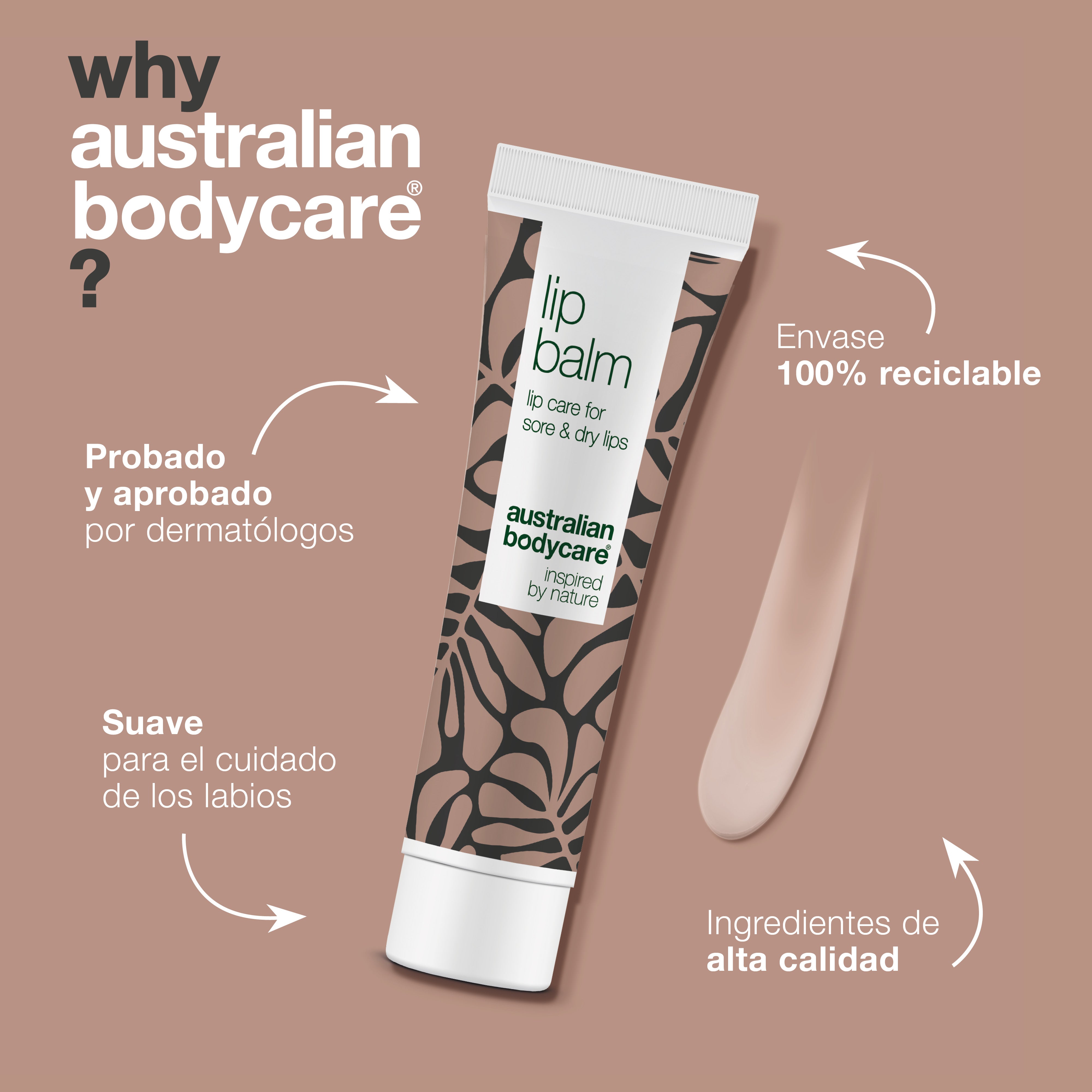 Bálsamo labial para el cuidado de los labios secos y agrietados — Bálsamo labial con aceite de árbol de té para los labios secos y el cuidado del herpes labial