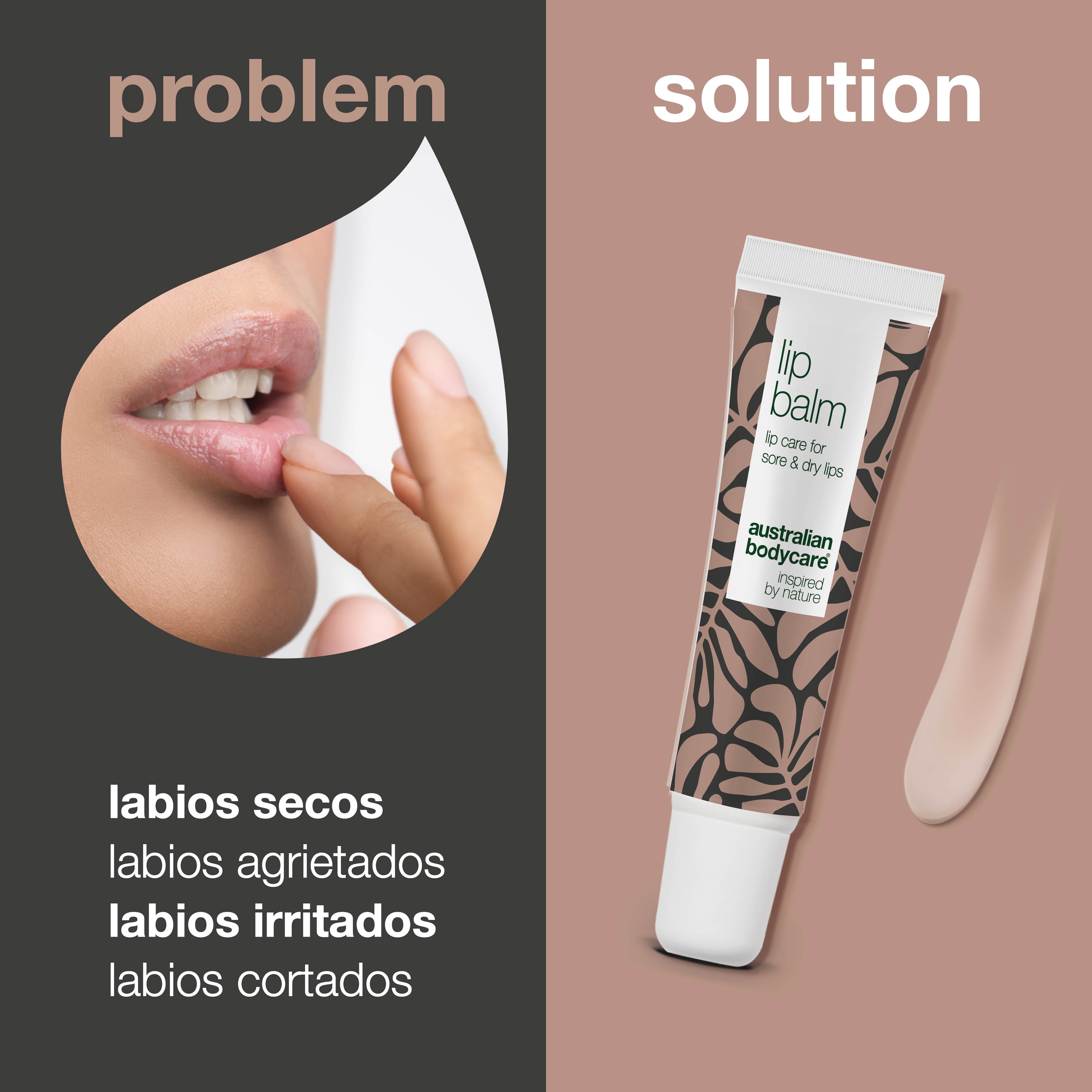Bálsamo Labial para el cuidado de los labios secos — Bálsamo labial con aceite del árbol de té para labios secos y el cuidado de herpes labial