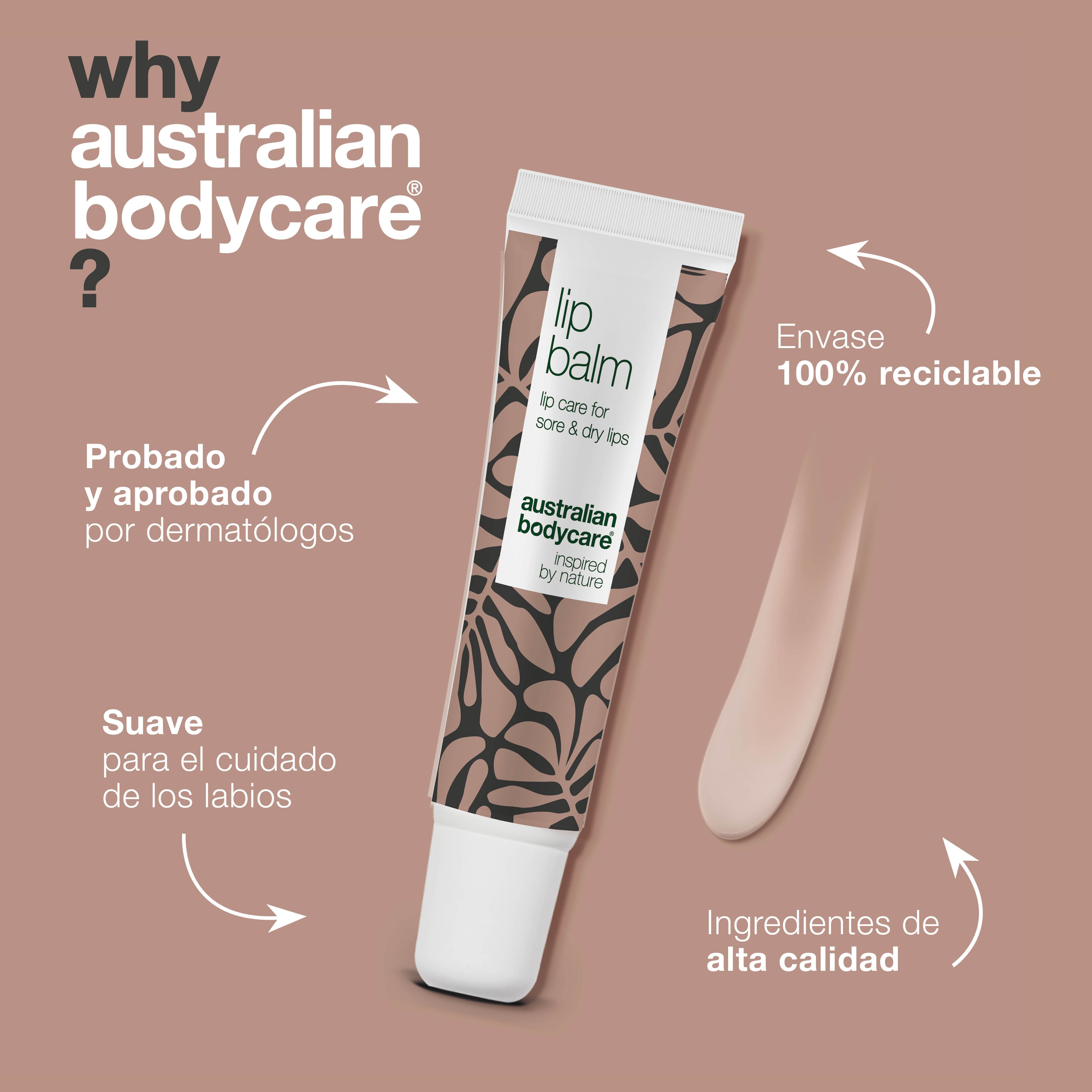 Bálsamo Labial para el cuidado de los labios secos — Bálsamo labial con aceite del árbol de té para labios secos y el cuidado de herpes labial