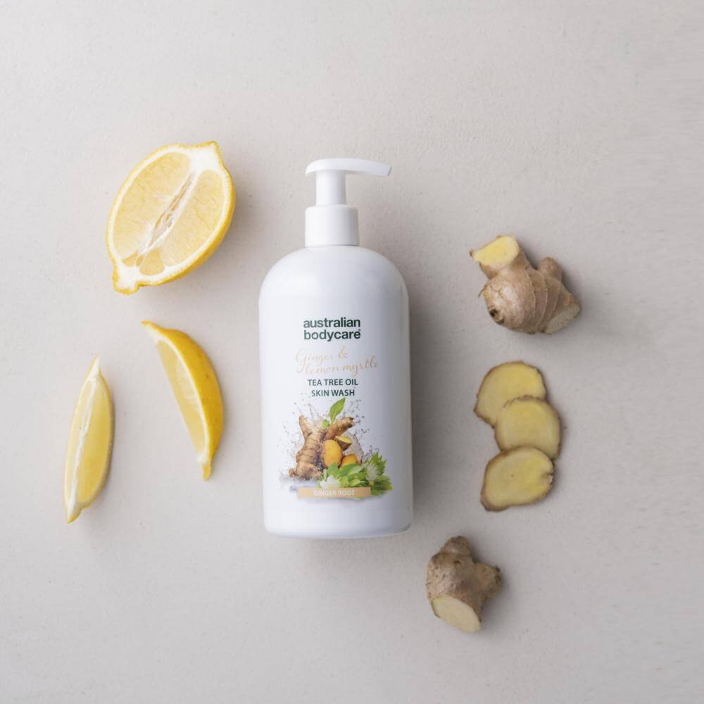 Gel de Ducha de Jengibre y Limón — Gel de ducha profesional con Aceite de Árbol de Té y Jengibre